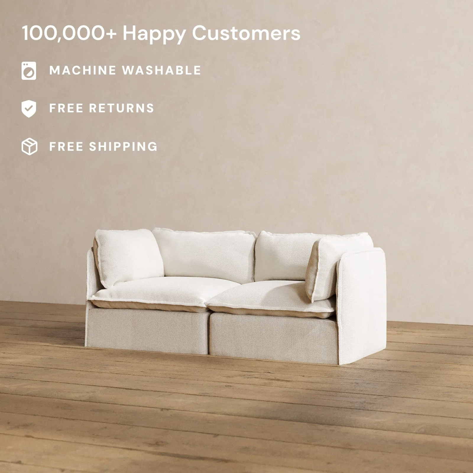 Modular Washable 2-Seater in Powder | Deluxe  Seat | Contour Pillow
