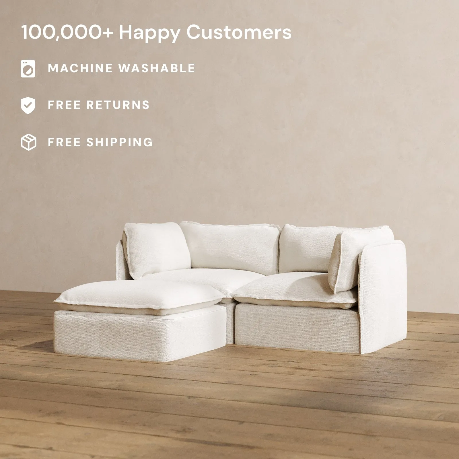 Modular Washable 2-Seater Sectional in Powder | Memorix  Seat | Contour Pillow