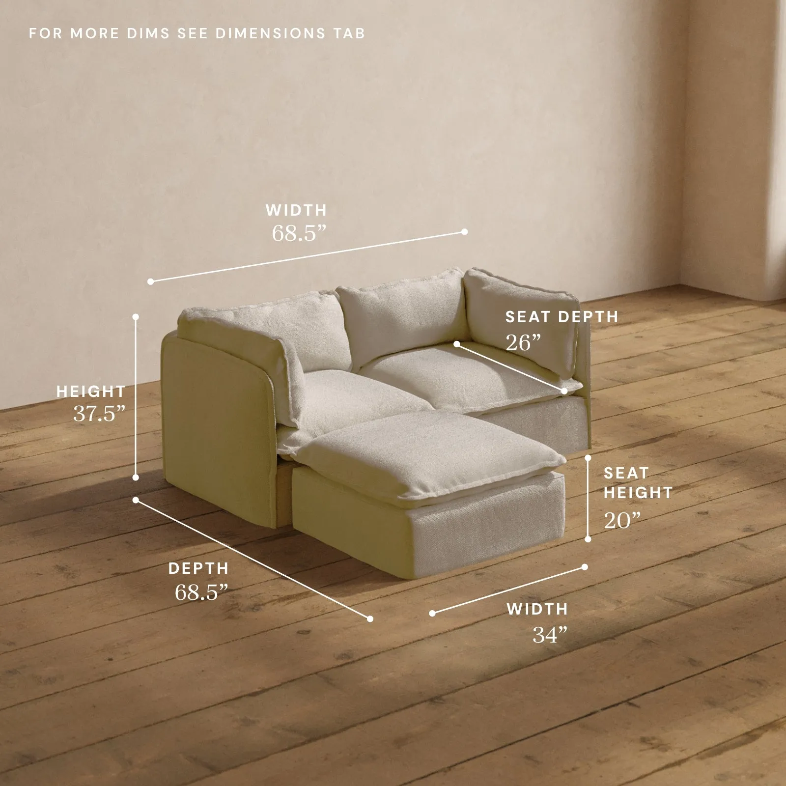 Modular Washable 2-Seater Sectional in Powder | Memorix  Seat | Contour Pillow
