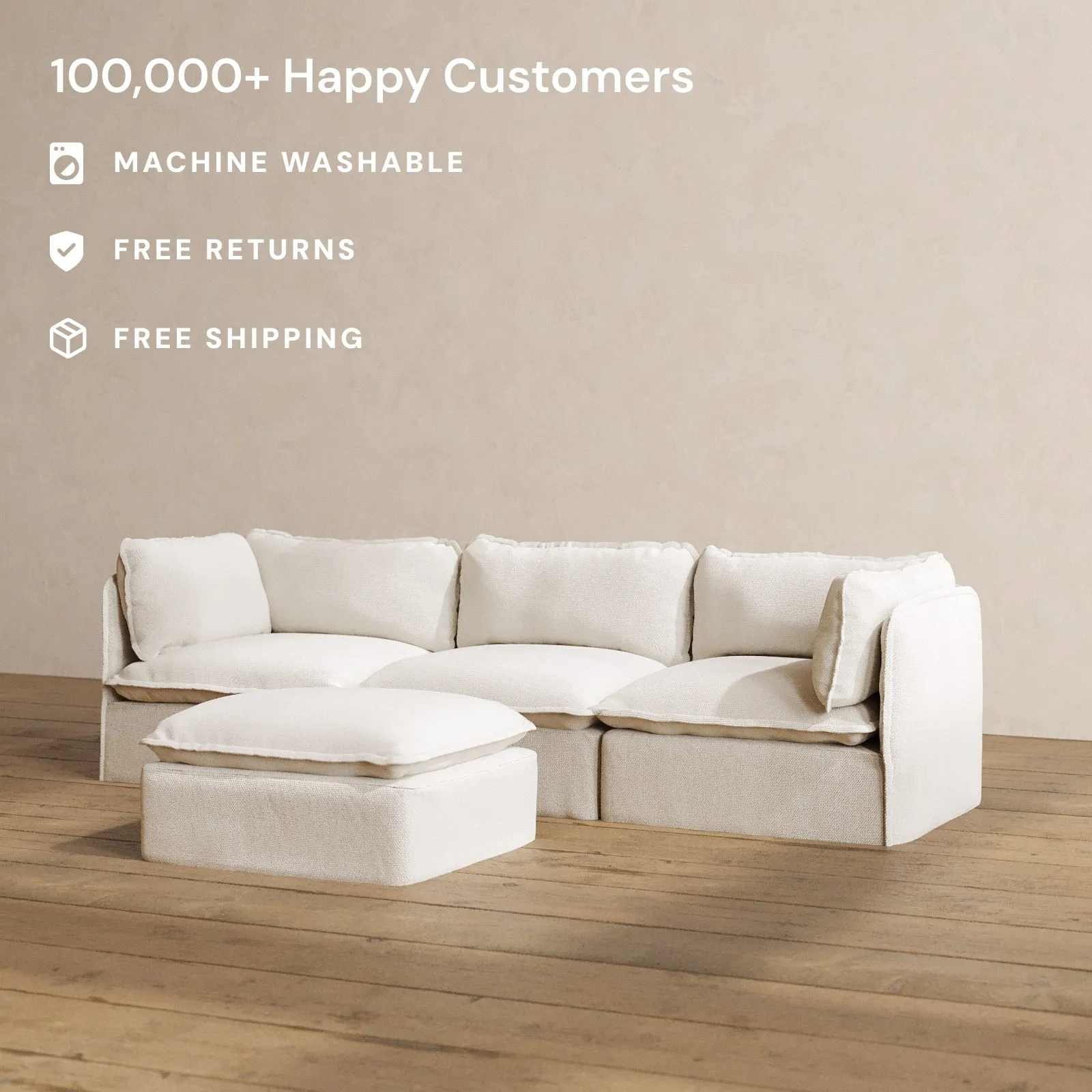 Modular Washable 3-Seater   Ottoman in Powder | Memorix  Seat | Contour Pillow