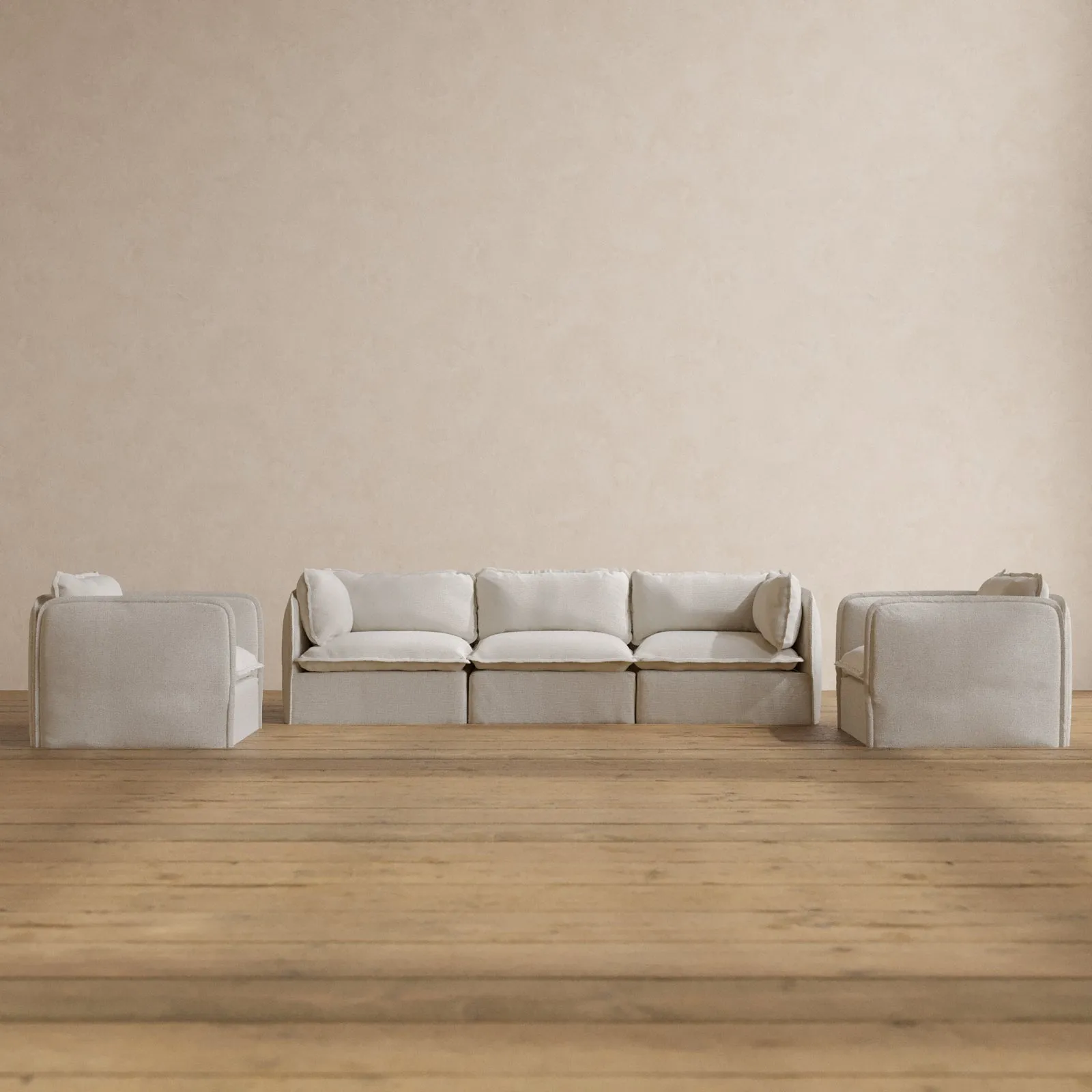 Modular Washable 3-Seater Sofa   Armchair Set in Powder | Memorix  Seat | Contour Pillow