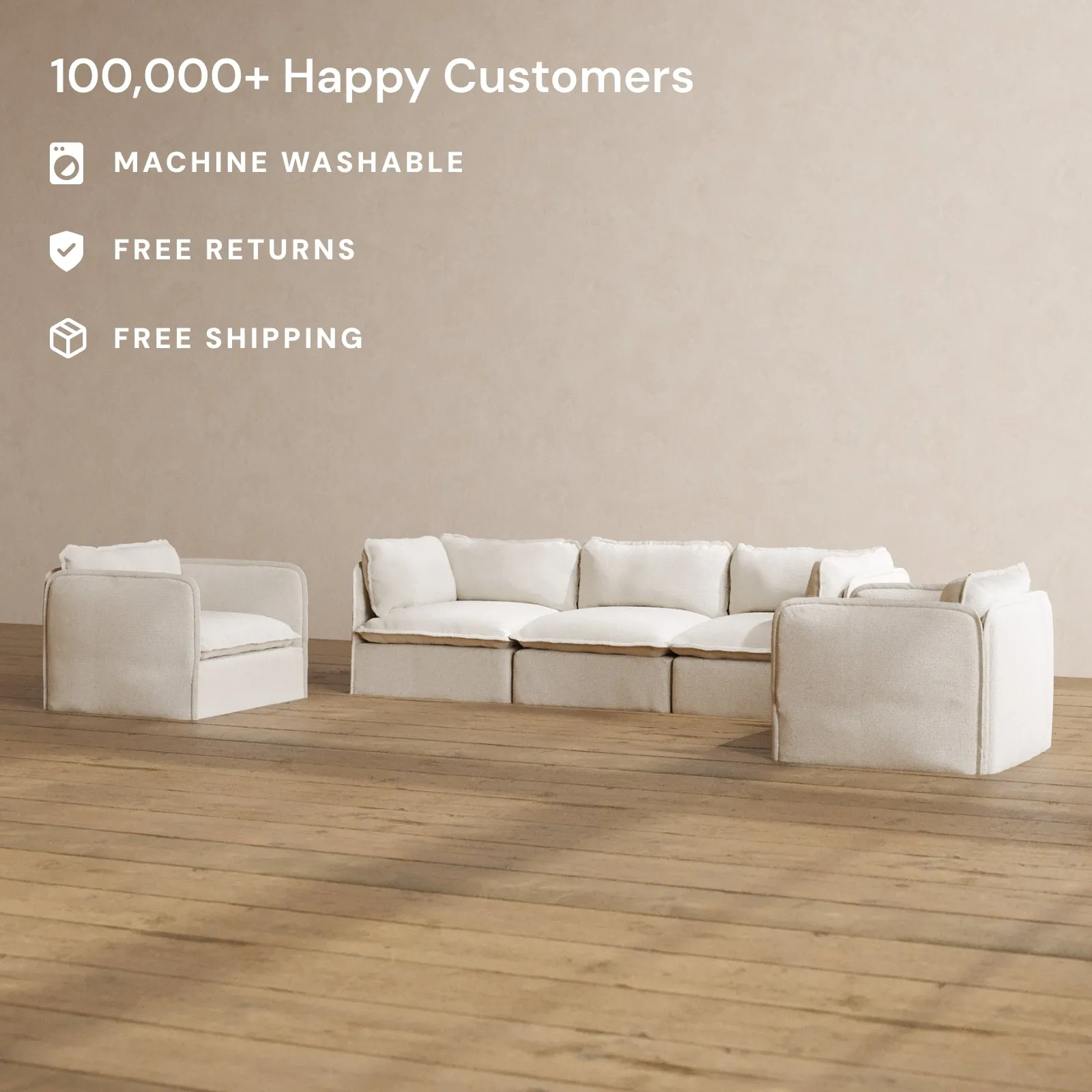 Modular Washable 3-Seater Sofa   Armchair Set in Powder | Memorix  Seat | Contour Pillow