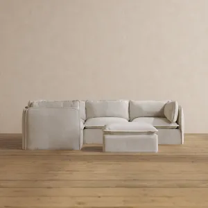 Modular Washable 4-Seater Corner Sectional   Ottoman in Powder | Memorix  Seat | Contour Pillow