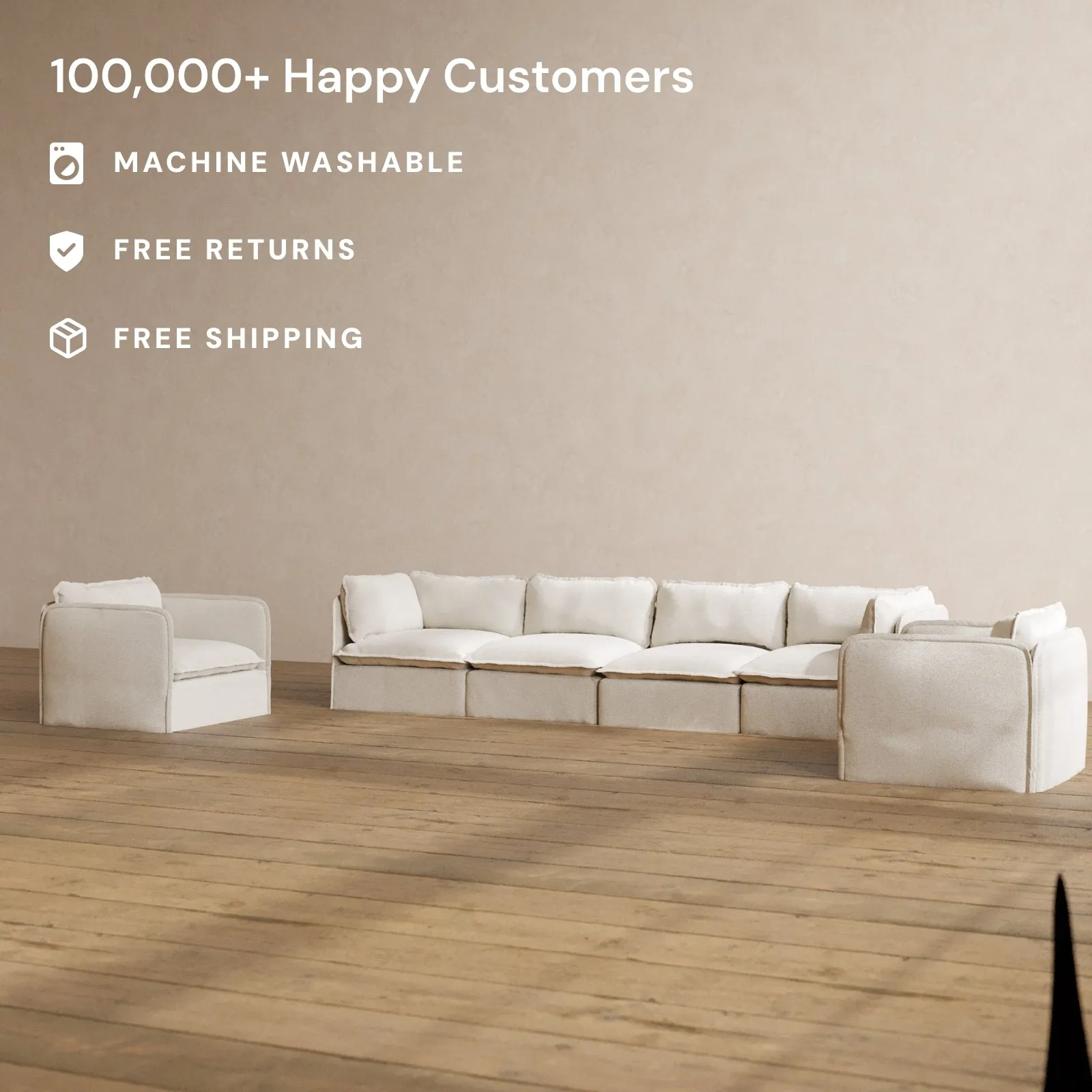 Modular Washable 4-Seater Sofa   Armchair Set in Powder | Memorix  Seat | Contour Pillow