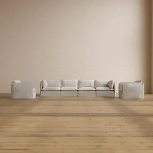 Modular Washable 4-Seater Sofa   Armchair Set in Powder | Memorix  Seat | Contour Pillow