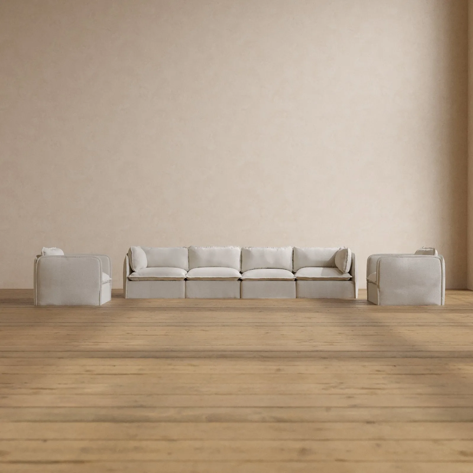 Modular Washable 4-Seater Sofa   Armchair Set in Powder | Memorix  Seat | Contour Pillow