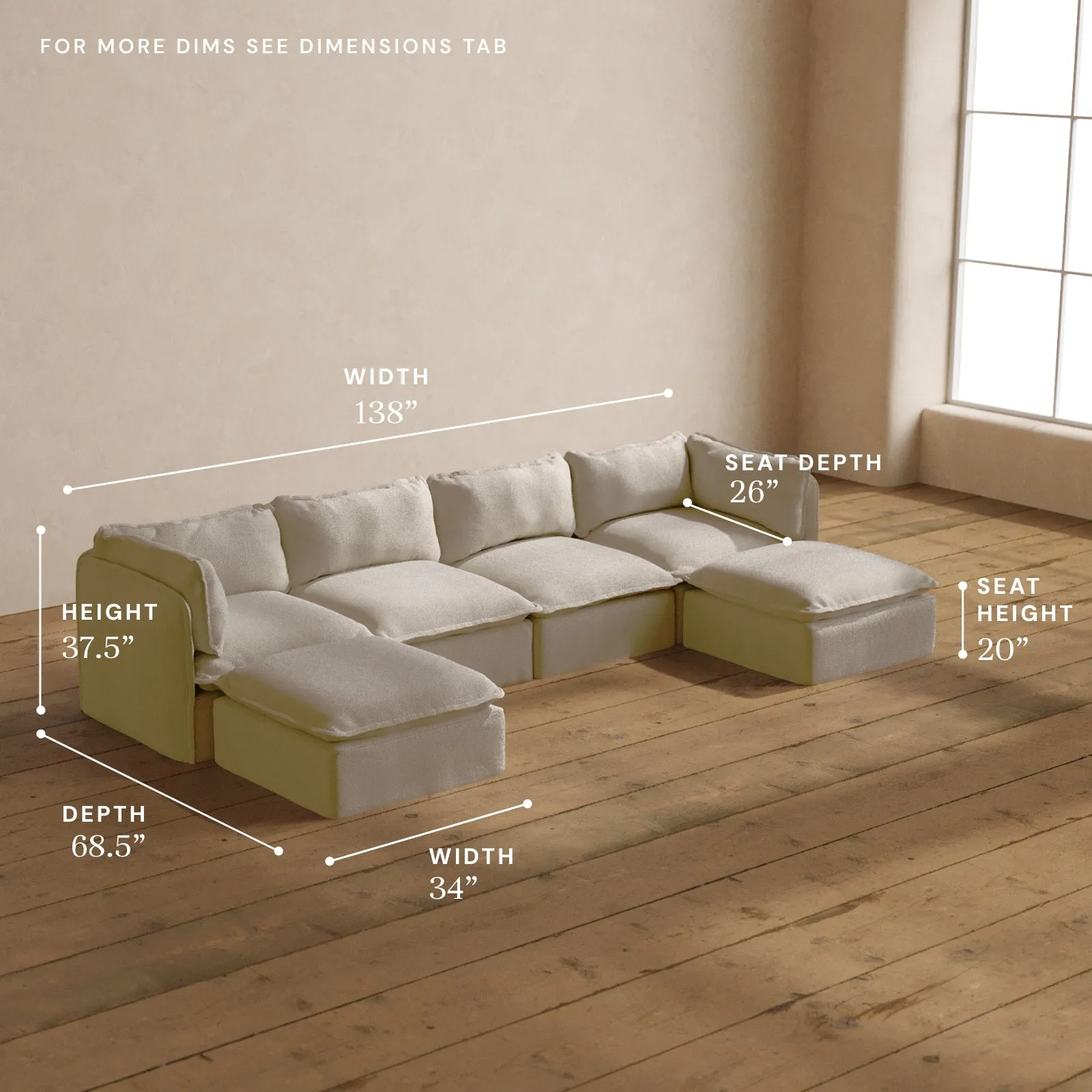 Modular Washable 4-Seater U-Sectional in Powder | Memorix  Seat | Contour Pillow
