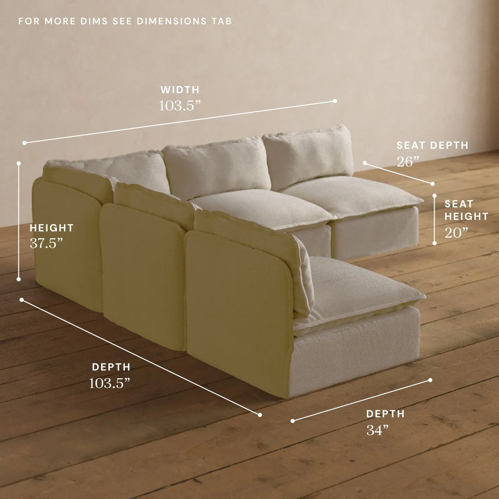 Modular Washable 5-Seater Open-Ends Corner Sectional in Powder | Memorix  Seat | Contour Pillow