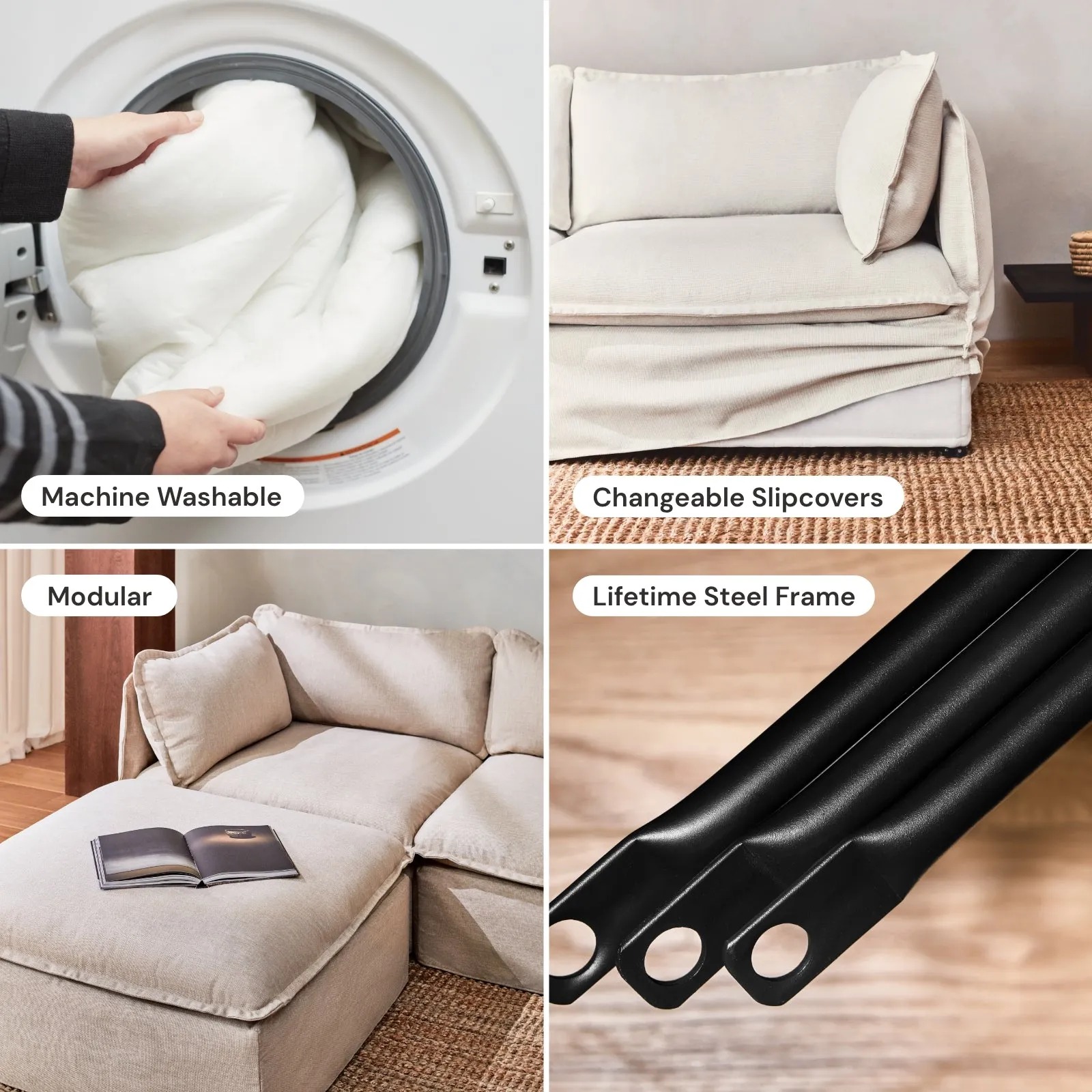 Modular Washable 5-Seater Open-Ends Corner Sectional in Powder | Memorix  Seat | Contour Pillow