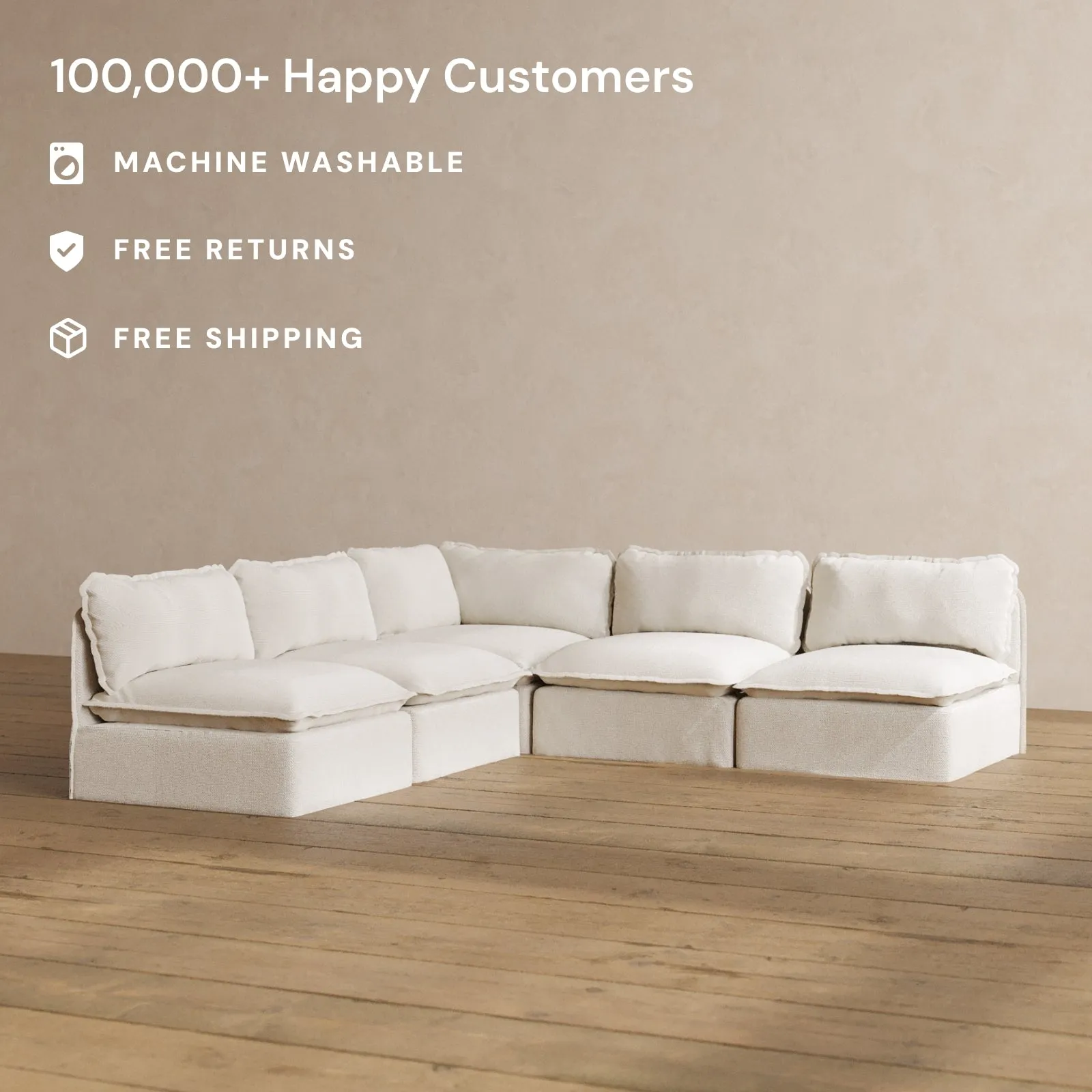 Modular Washable 5-Seater Open-Ends Corner Sectional in Powder | Memorix  Seat | Contour Pillow