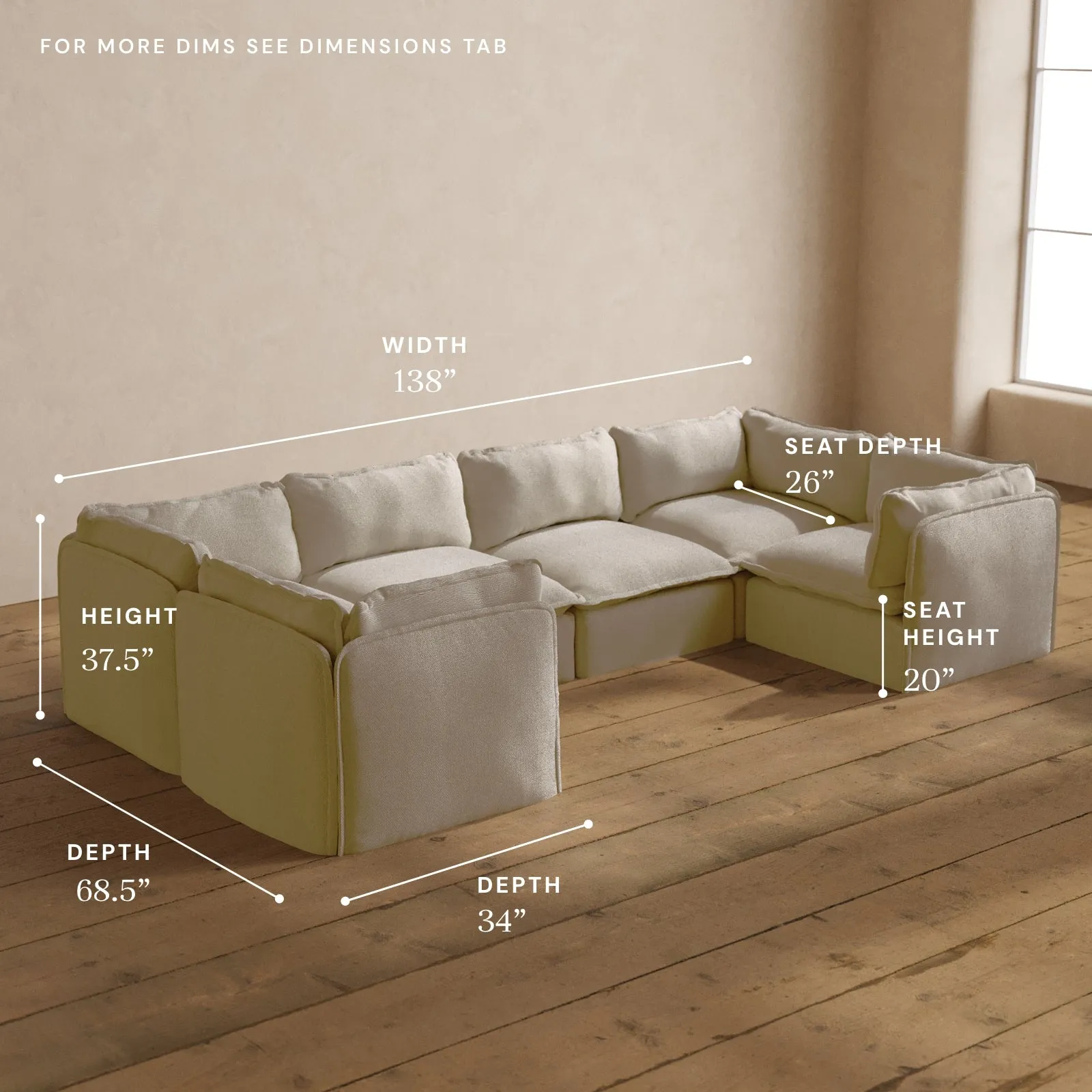 Modular Washable 6-Seater U-Sectional in Powder | Memorix  Seat | Contour Pillow