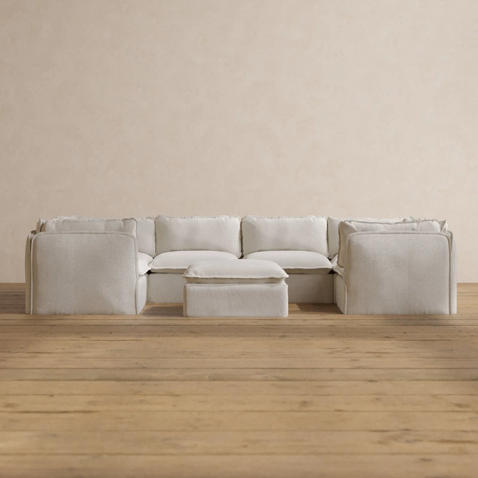 Modular Washable 6-Seater U-Sectional   Ottoman in Powder | Deluxe  Seat | Contour Pillow