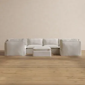 Modular Washable 6-Seater U-Sectional   Ottoman in Powder | Deluxe  Seat | Contour Pillow