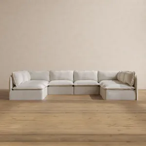 Modular Washable 8-Seater Open-Ends U-Sectional in Powder | Deluxe  Seat | Contour Pillow
