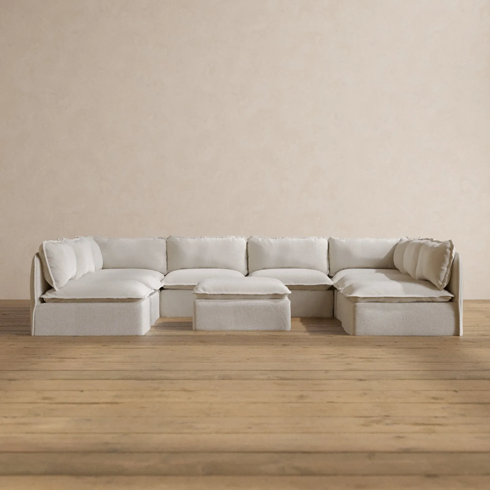 Modular Washable 8-Seater Open-Ends U-Sectional   Ottoman in Powder | Memorix  Seat | Contour Pillow