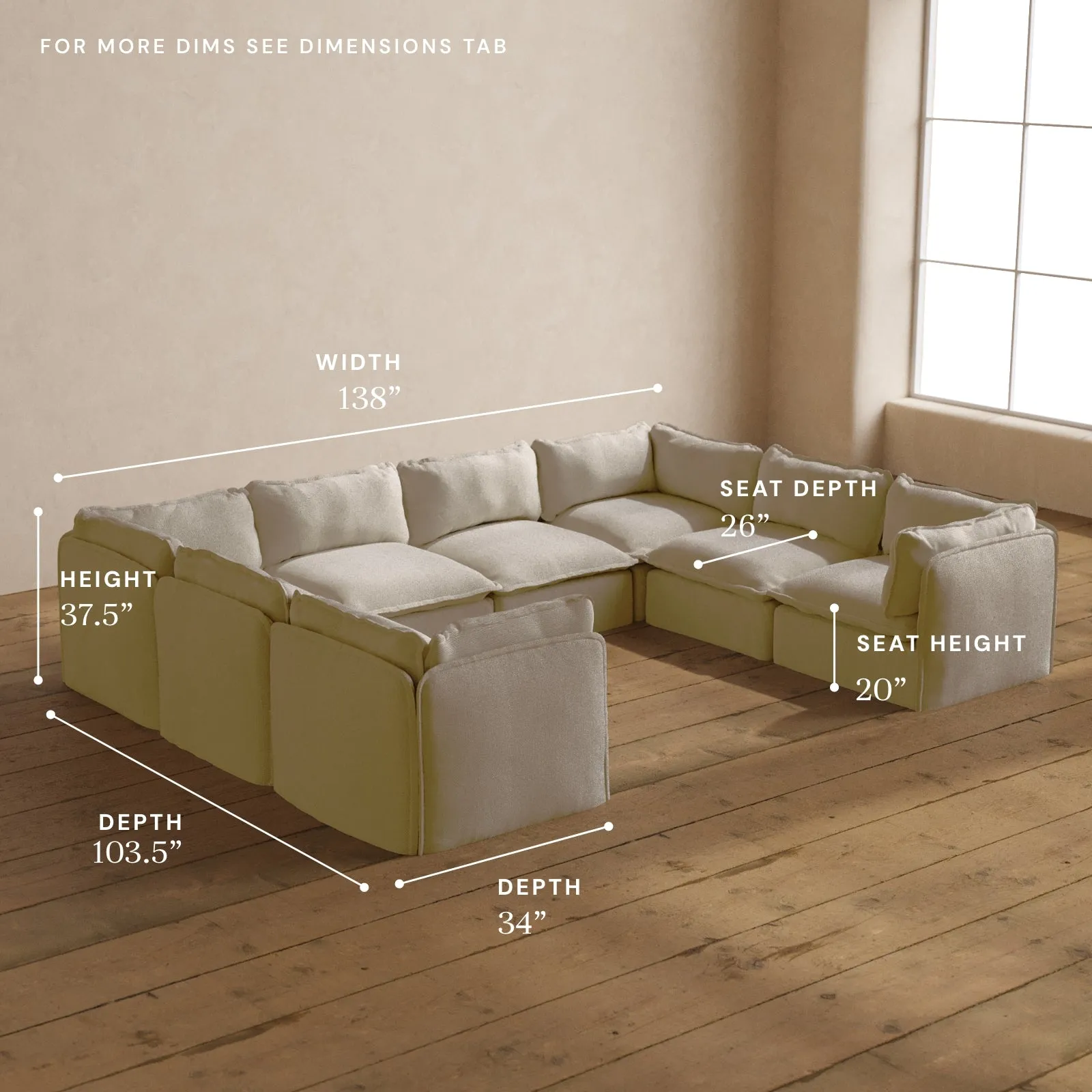 Modular Washable 8-Seater U-Sectional in Powder | Deluxe  Seat | Contour Pillow