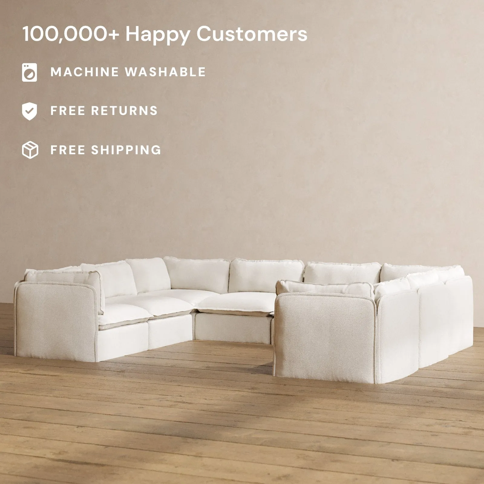 Modular Washable 8-Seater U-Sectional in Powder | Deluxe  Seat | Contour Pillow