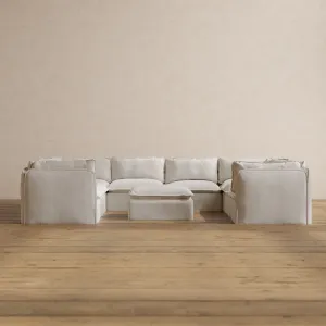 Modular Washable 8-Seater U-Sectional   Ottoman in Powder | Deluxe  Seat | Contour Pillow