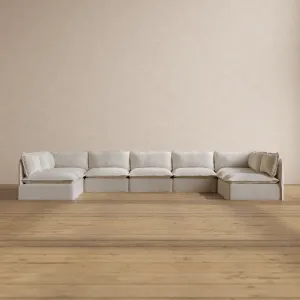 Modular Washable 9-Seater Open-Ends U-Sectional in Powder | Deluxe  Seat | Contour Pillow