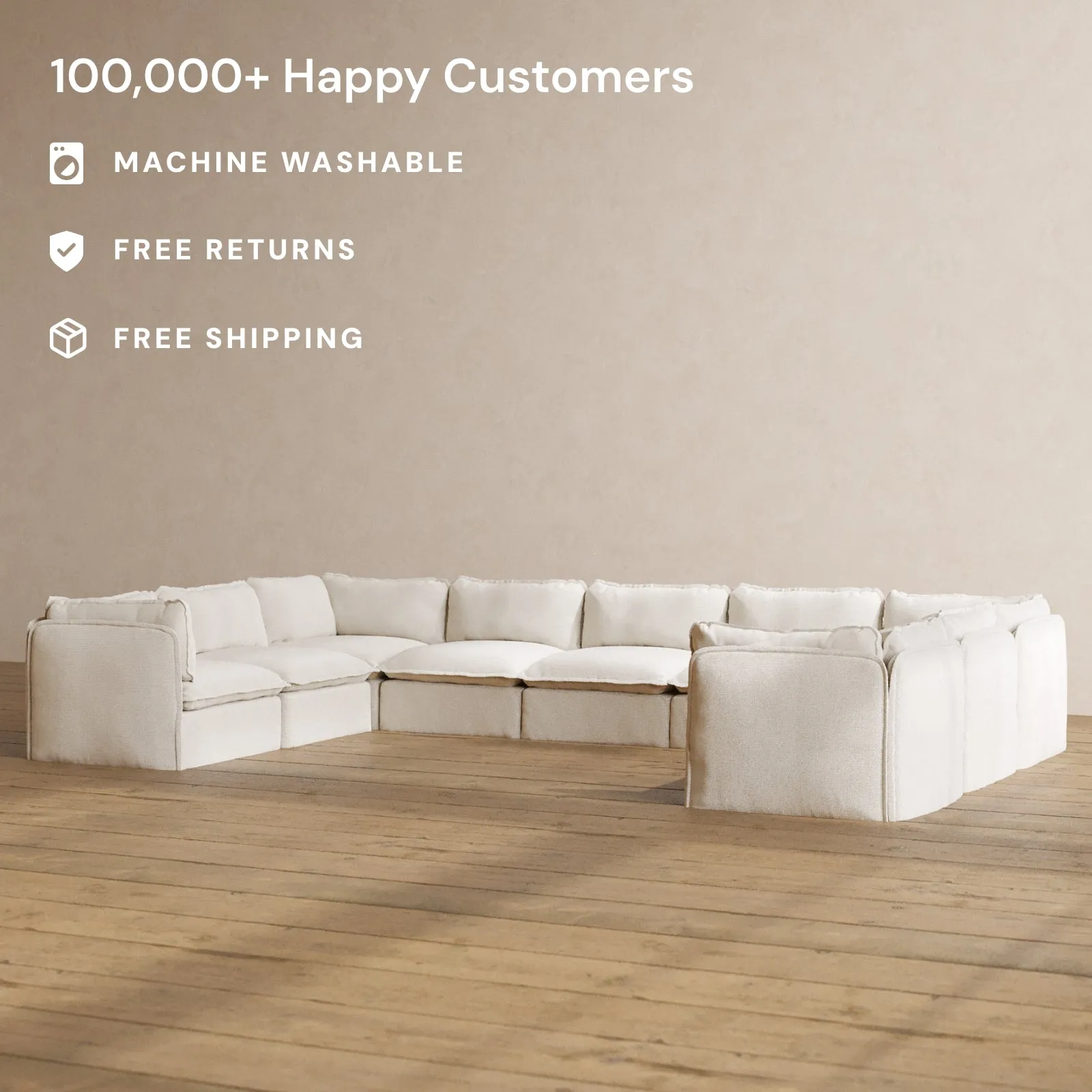 Modular Washable 9-Seater U-Sectional in Powder | Memorix  Seat | Contour Pillow