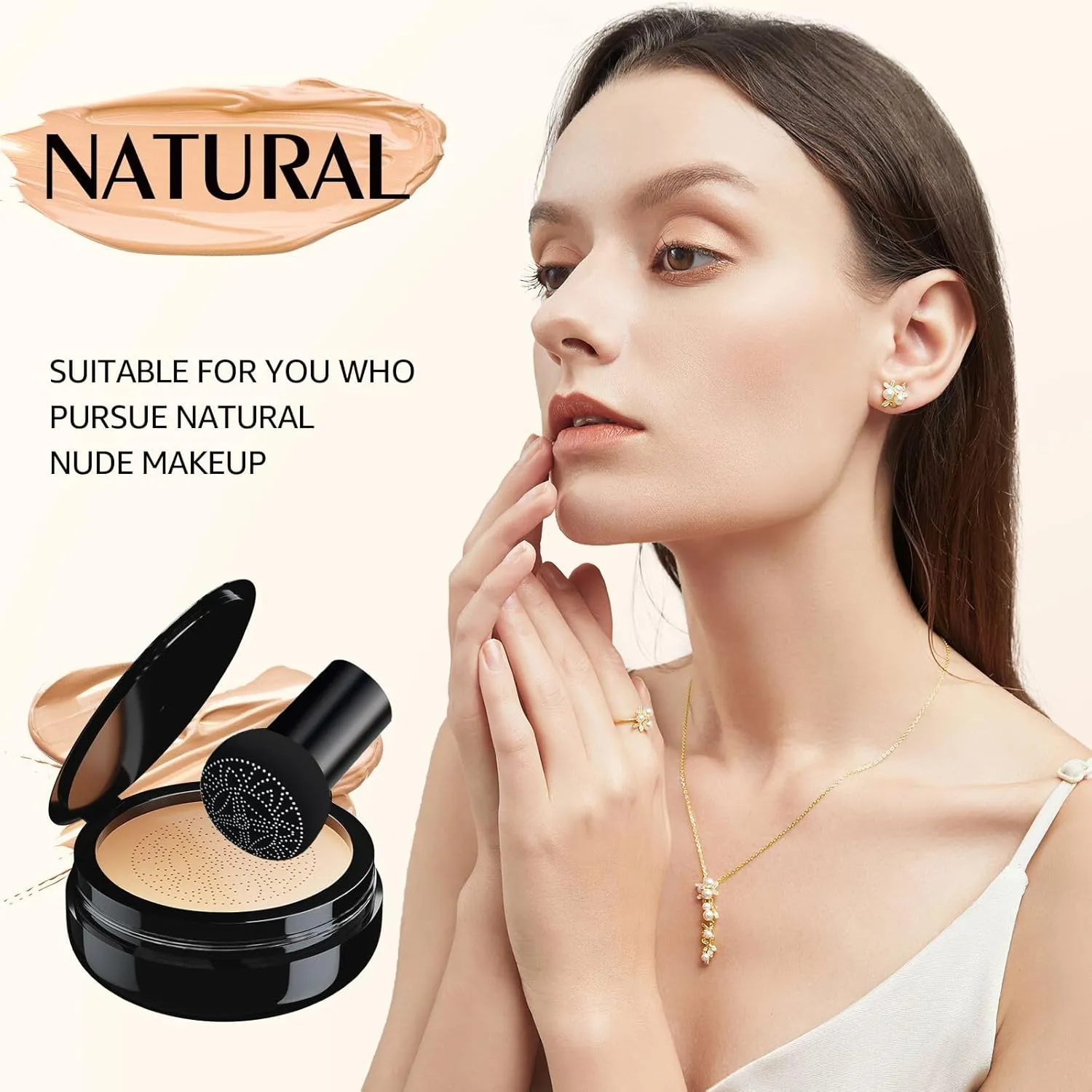 Mushroom Head Air Cushion CC Cream Foundation- Brightening Color Changing Foundation for Older Women, Moisturizing Full Coverage Self Adjusting Concealer Long-Lasting, Natural Finish (Natural)