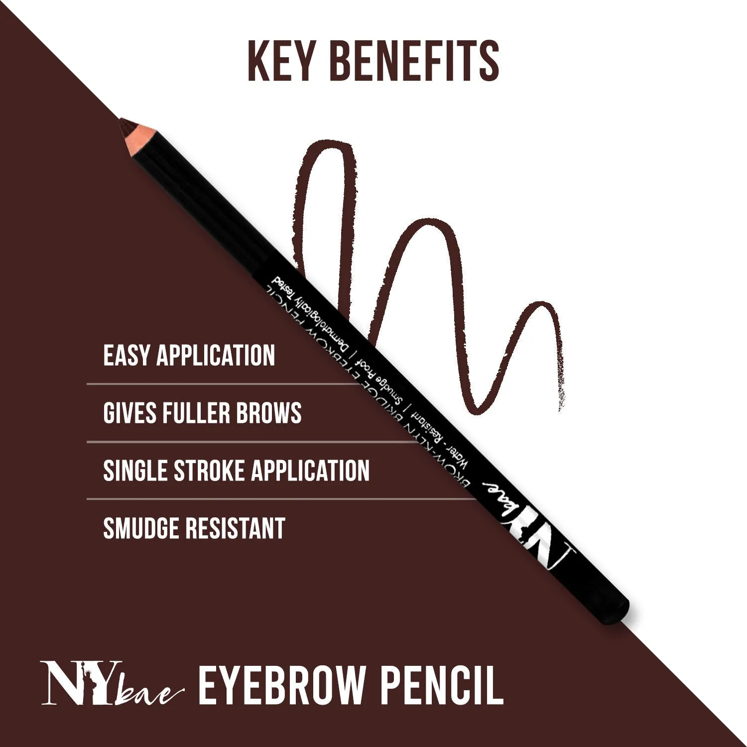 NY Bae Brow-klyn Bridge Eye Brow Pencil - Brown (1.4 g) | Enriched with Castor Oil & Vitamin E | Smudge Resistant | Easy To Use | Cruelty Free