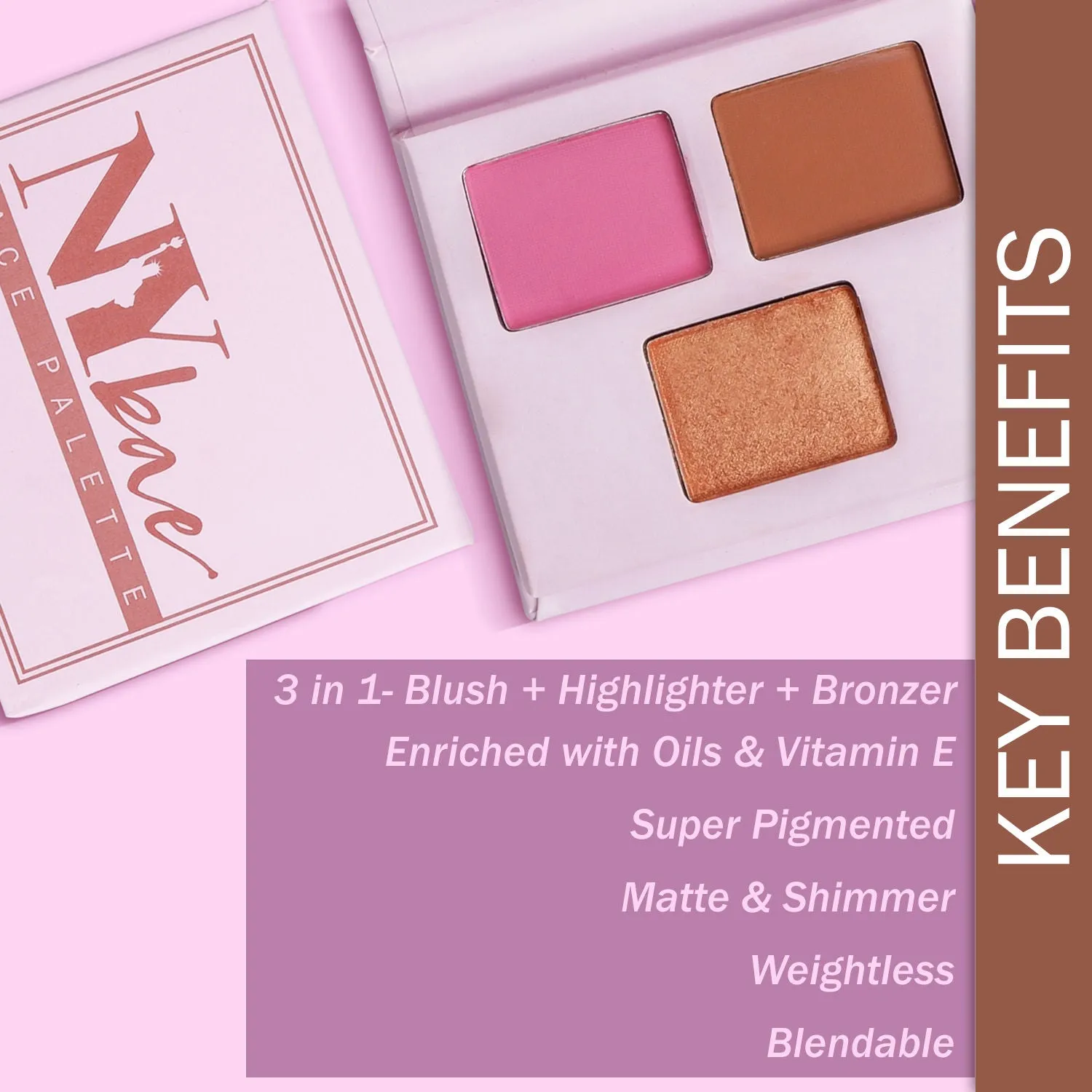 NY Bae Face Palette - Blendable 04 (6 g) | Blush   Highlighter   Bronzer | 3 In 1 | Pink, Brown & Gold | Rich Colour | Multipurpose | Portable
