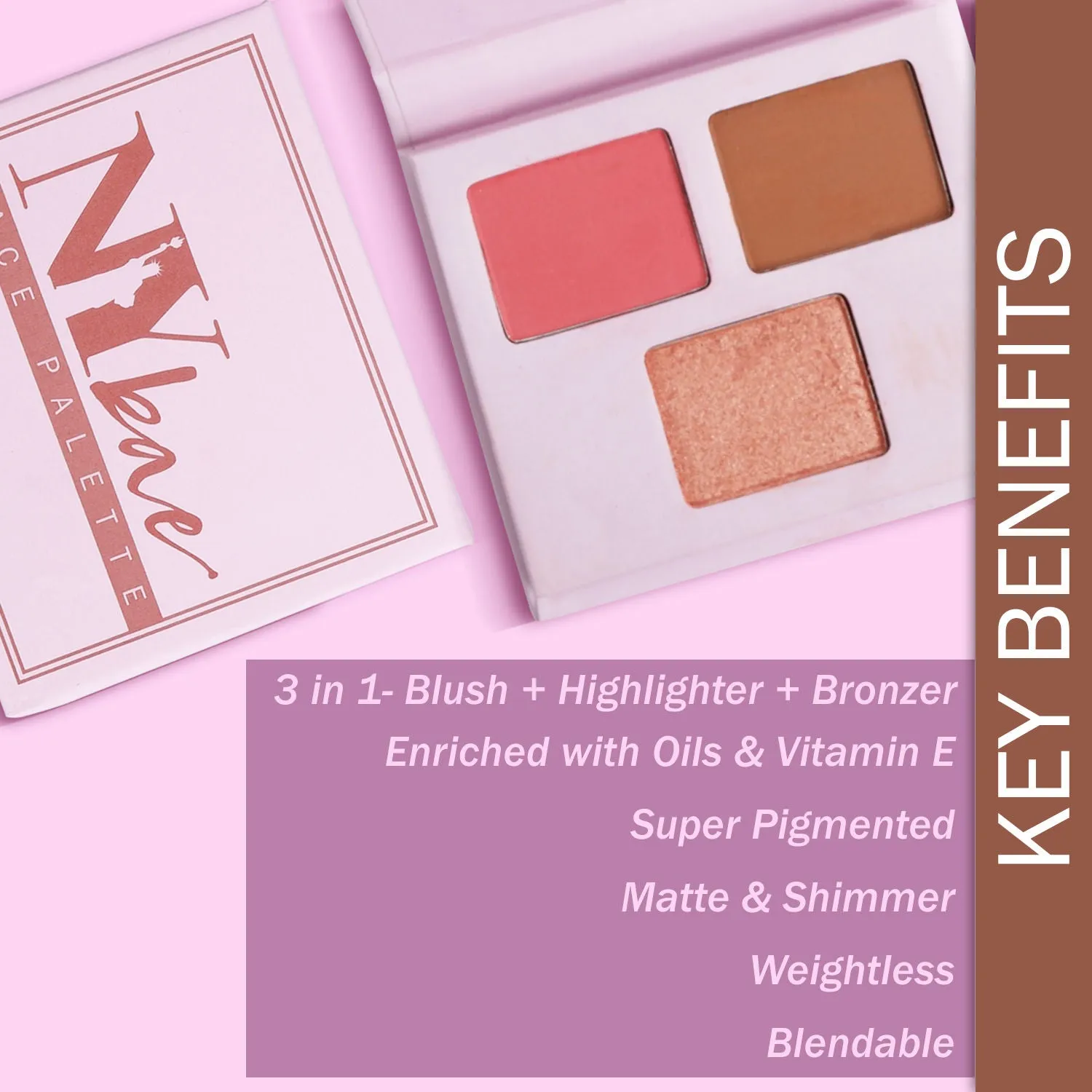 NY Bae Face Palette - Blendable 05 (6 g) | Blush   Highlighter   Bronzer | 3 In 1 | Pink, Brown & Rose Gold | Rich Colour | Multipurpose | Portable