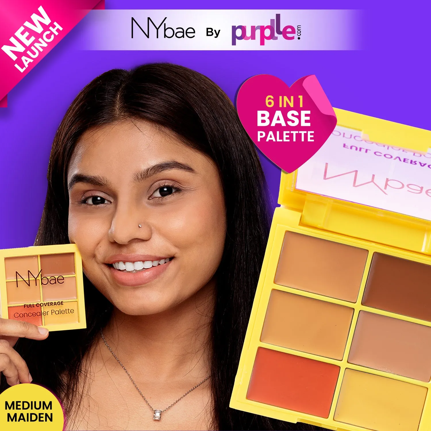 NY Bae Full Coverage Concealer Palette - Medium Maiden 02 (9g) | Concealer | Foundation | Contour | Colour Correctors | Glowing Medium Skin | Face Makeup | Creamy Finish