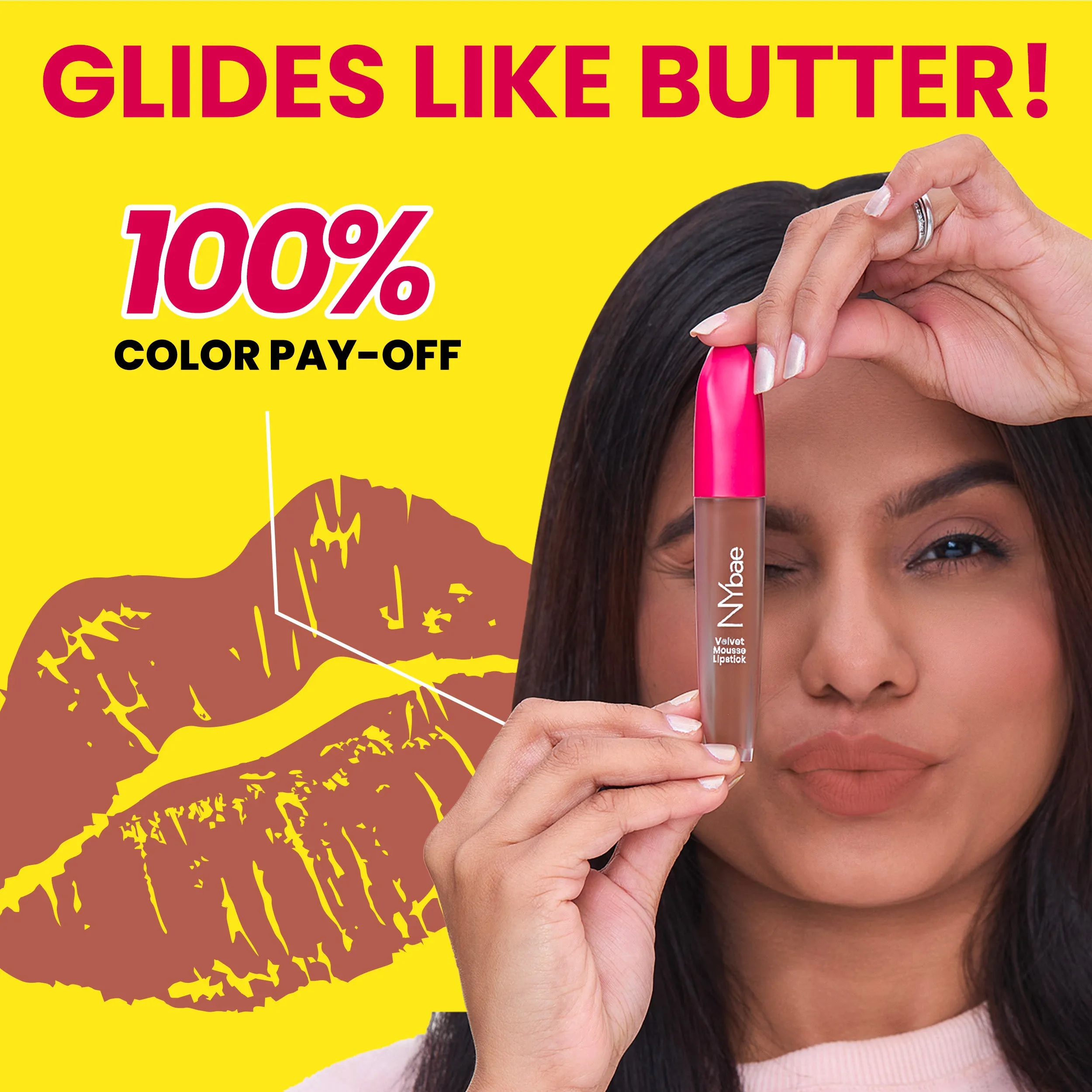 NY Bae Velvet Mousse Liquid Lipstick - Cheeky Nude 09 (6.5ml) | Velvet Matte Finish | Transferproof | Smudgeproof | Ultra Light | Smooth | Moisturising Nude Lipstick