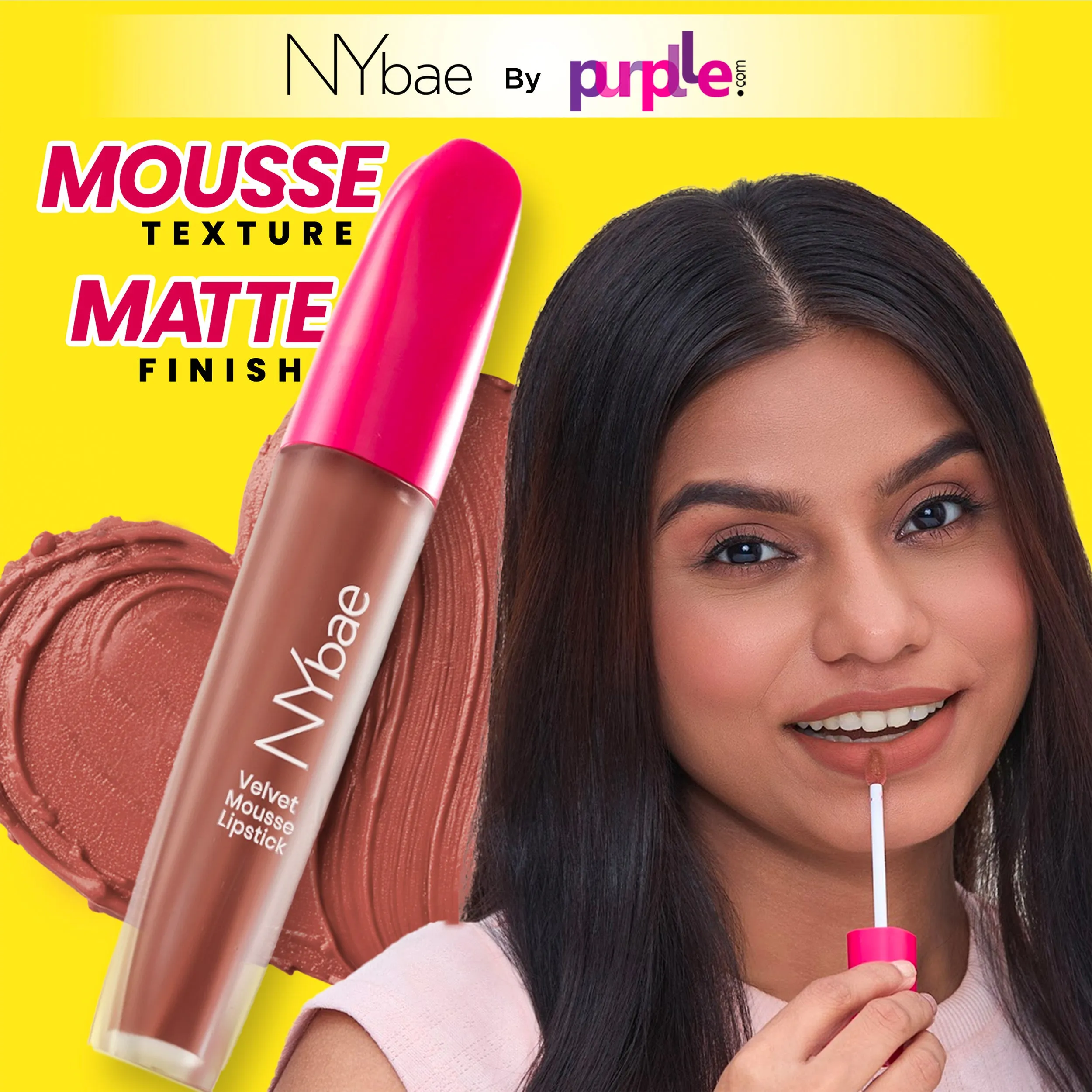 NY Bae Velvet Mousse Liquid Lipstick - Cheeky Nude 09 (6.5ml) | Velvet Matte Finish | Transferproof | Smudgeproof | Ultra Light | Smooth | Moisturising Nude Lipstick