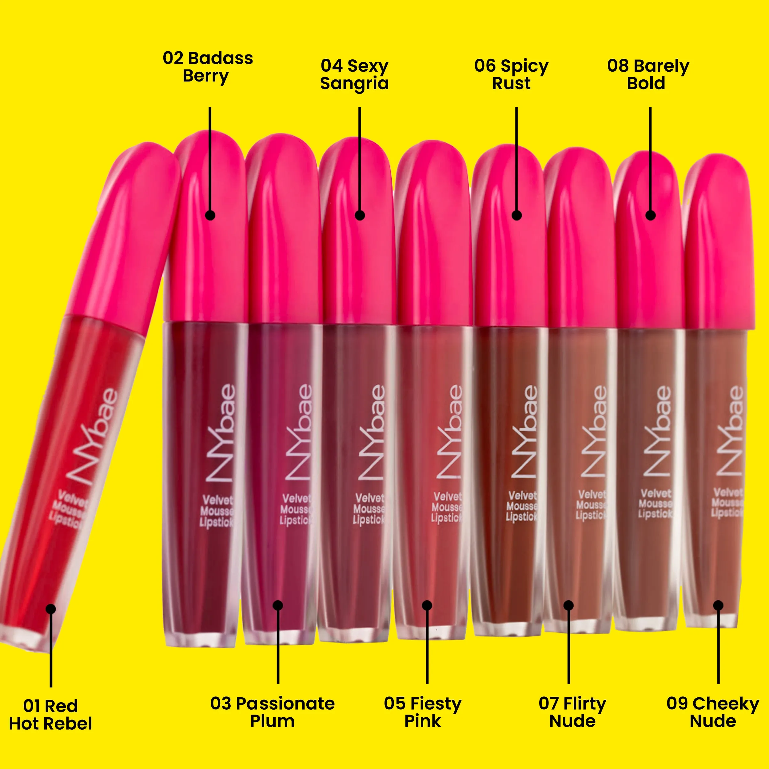 NY Bae Velvet Mousse Liquid Lipstick- Fiesty Pink 05 (6.5ml) | Velvet Matte Finish | Transferproof | Smudgeproof | Ultra Light | Smooth | Moisturising Pink Lipstick