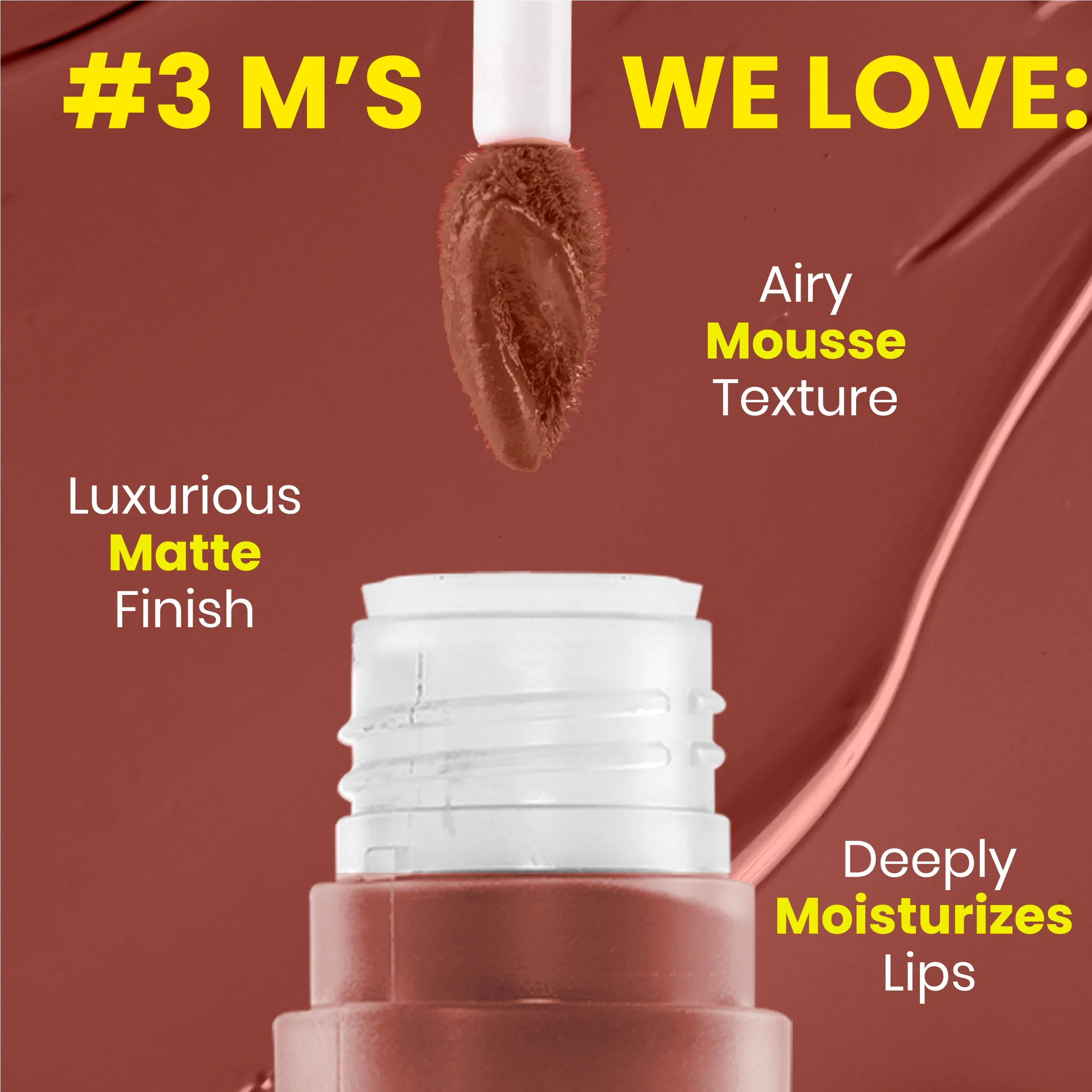 NY Bae Velvet Mousse Liquid Lipstick - Spicy Rust 06 (6.5ml) | Velvet Matte Finish | Transferproof | Smudgeproof | Ultra Light | Smooth | Moisturising Brown Lipstick