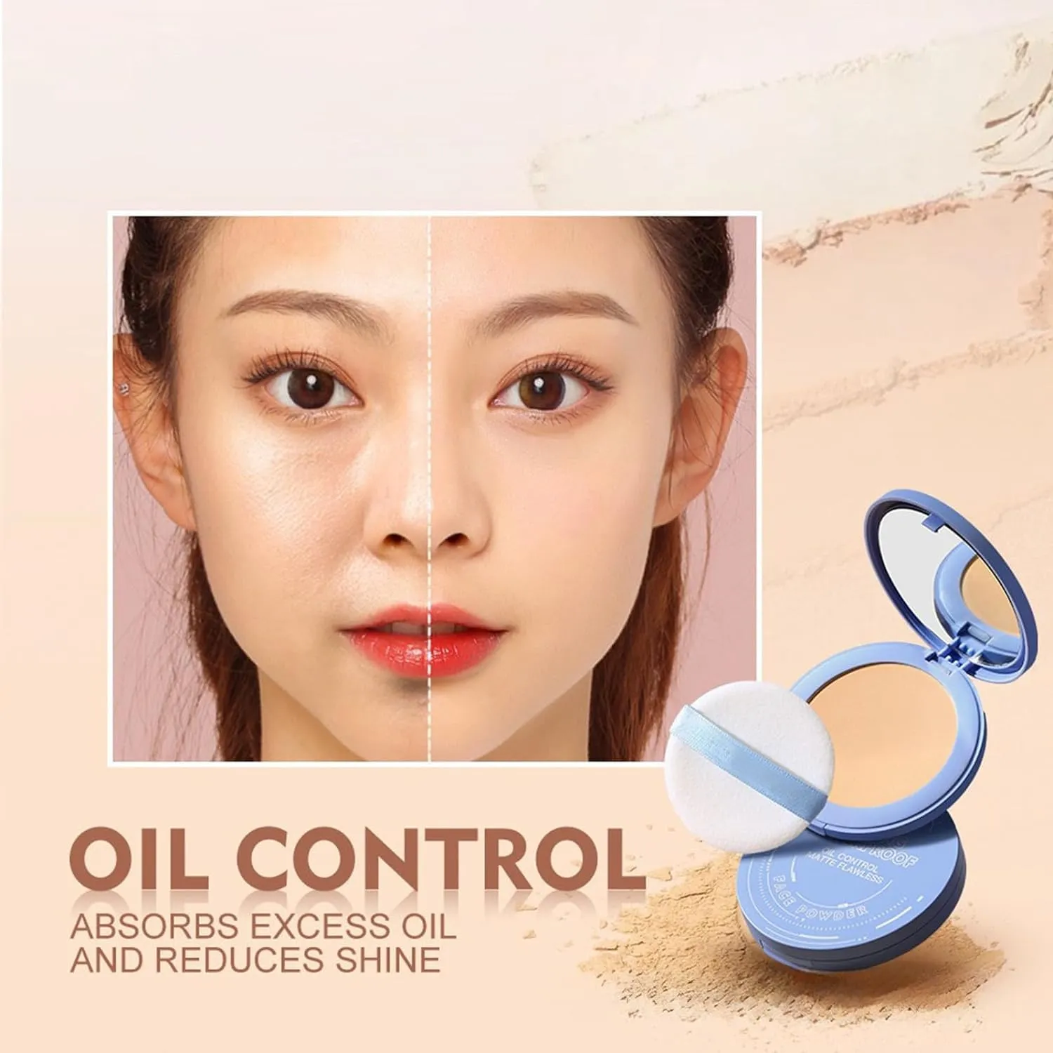 Oil Control Face Pressed Powder, Waterproof Powder Makeup, Setting Powder Makeup, Waterproof Long Lasting FinishingPowder (#02 NATURAL BEIGE)