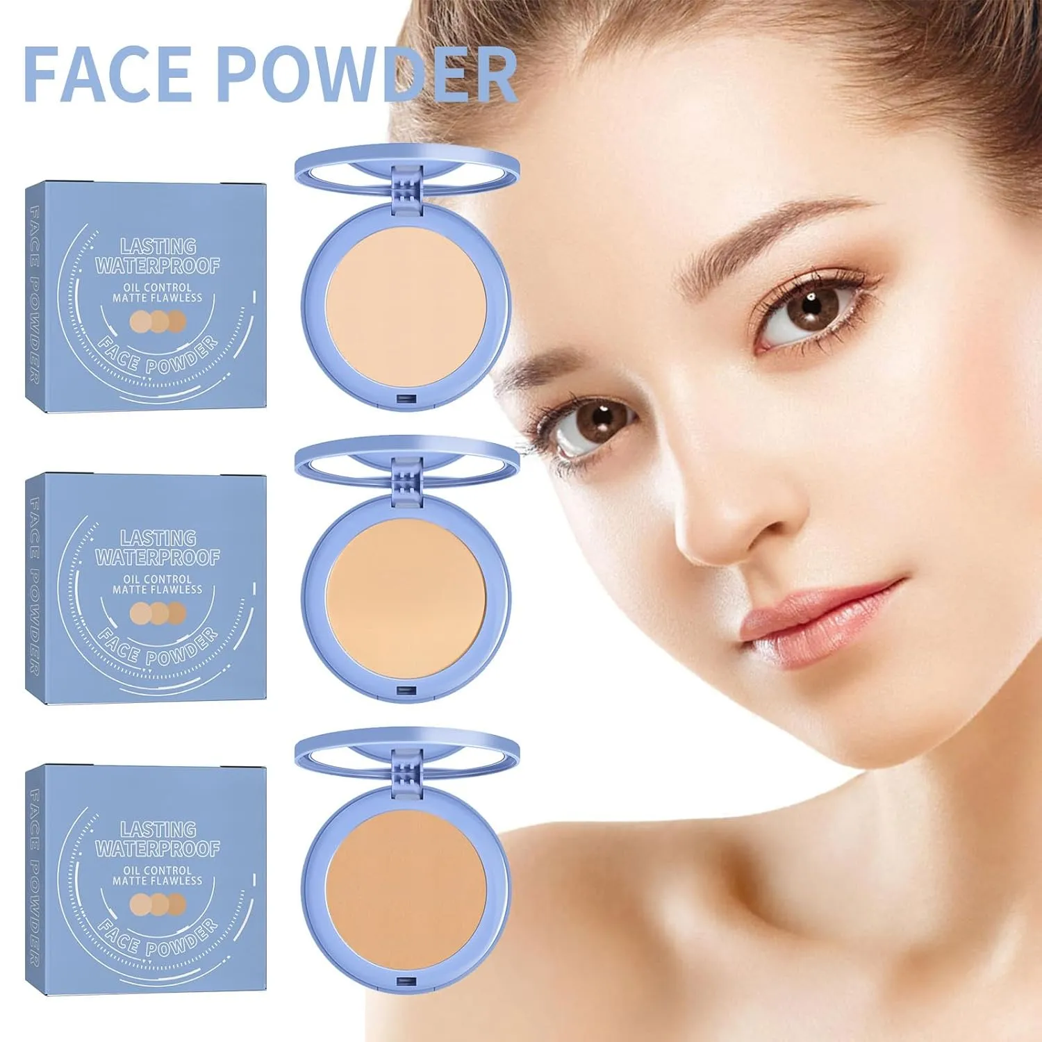Oil Control Pressed Powder, Matte Smooth Face Setting Powder, Waterproof Long Lasting Makeup, Flawless Facial Powder Makeup,Minimizes Fine Lines And Pores,for Oily Skin (Classic ivory, 1PCS)
