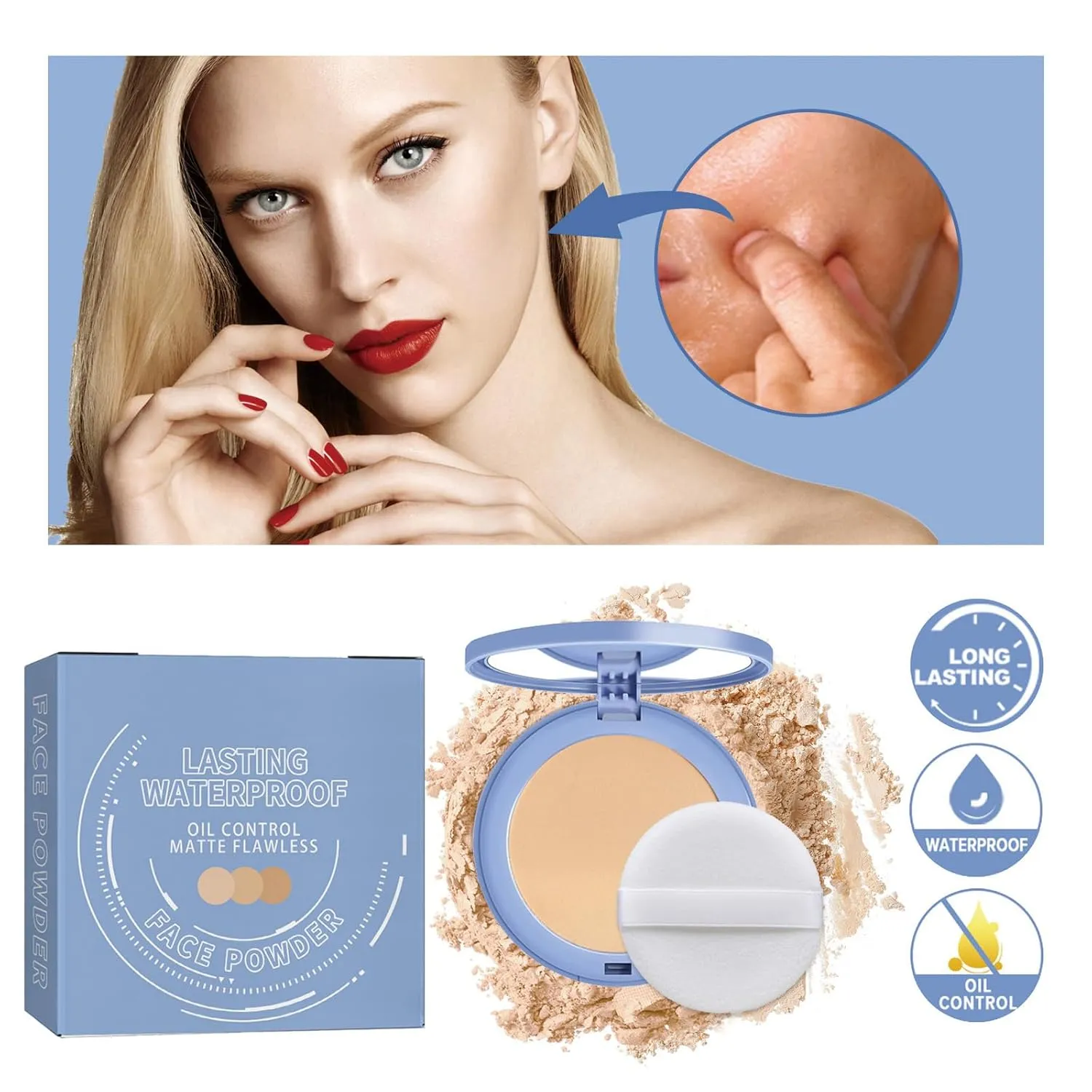 Oil Control Pressed Powder, Matte Smooth Face Setting Powder, Waterproof Long Lasting Makeup, Flawless Facial Powder Makeup,Minimizes Fine Lines And Pores,for Oily Skin (Classic ivory, 1PCS)