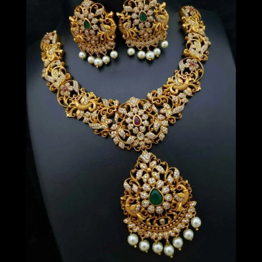 Peacock AD Matte Short Necklace