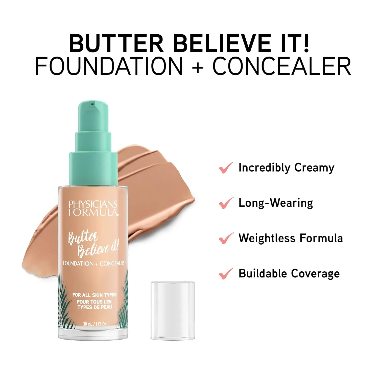 Physicians Formula Butter Believe It! Foundation   Concealer Medium-to-Tan | Dermatologist Tested, Clinicially Tested