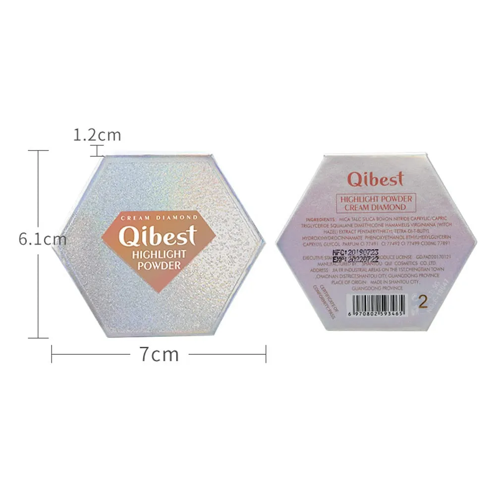 QiBest Highlighting Pressed Powder Diamond Pearl Sparkle Mashed Potatoes Brightening, Contouring, Toning, Fashion Cosmetics Professional Foundation (C)