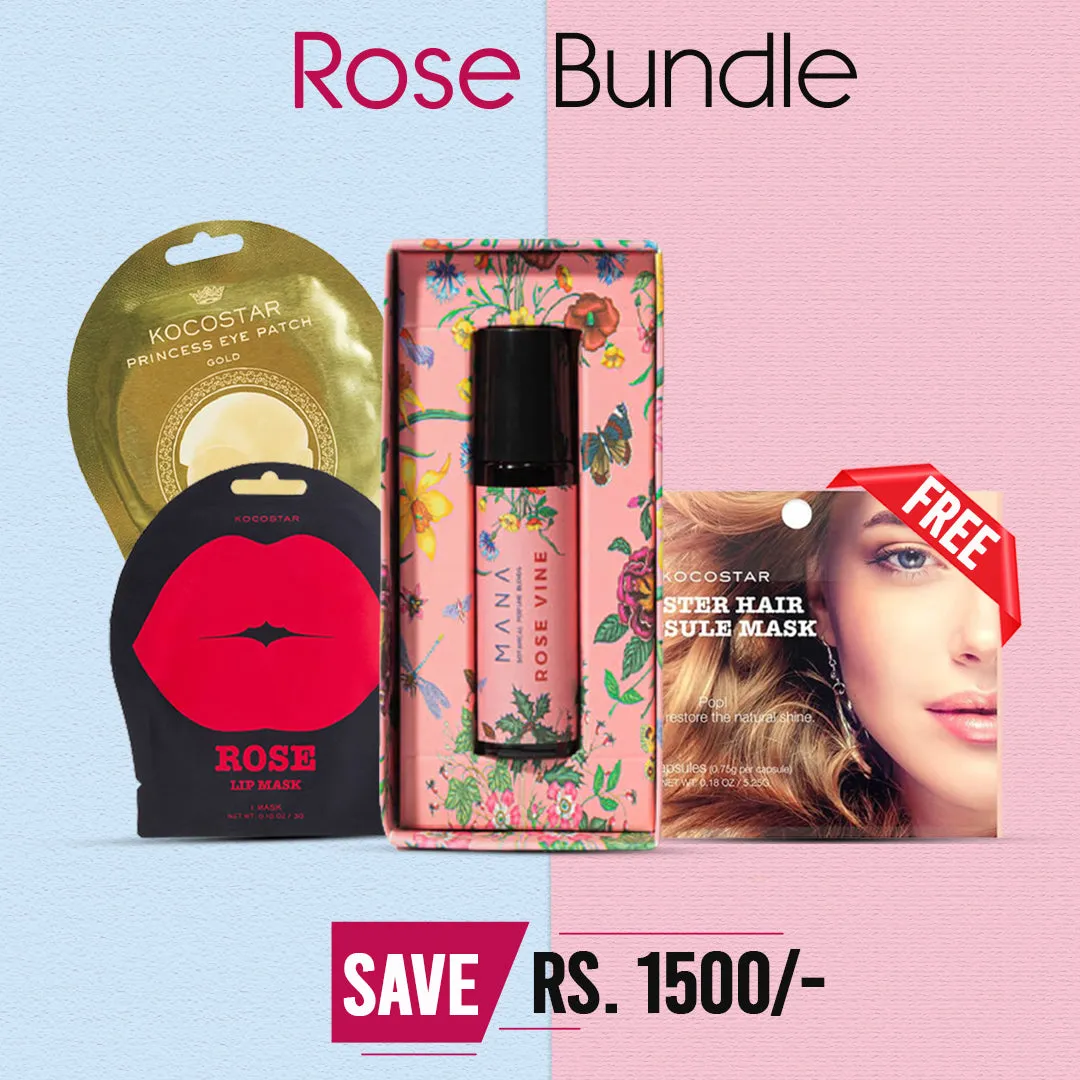 Rakanaa Bundle ( Rose Vine, Rose Lip Mask, Princess Eye Patch Gold, Luster Hair Capsule Mask - 7 Capsules )