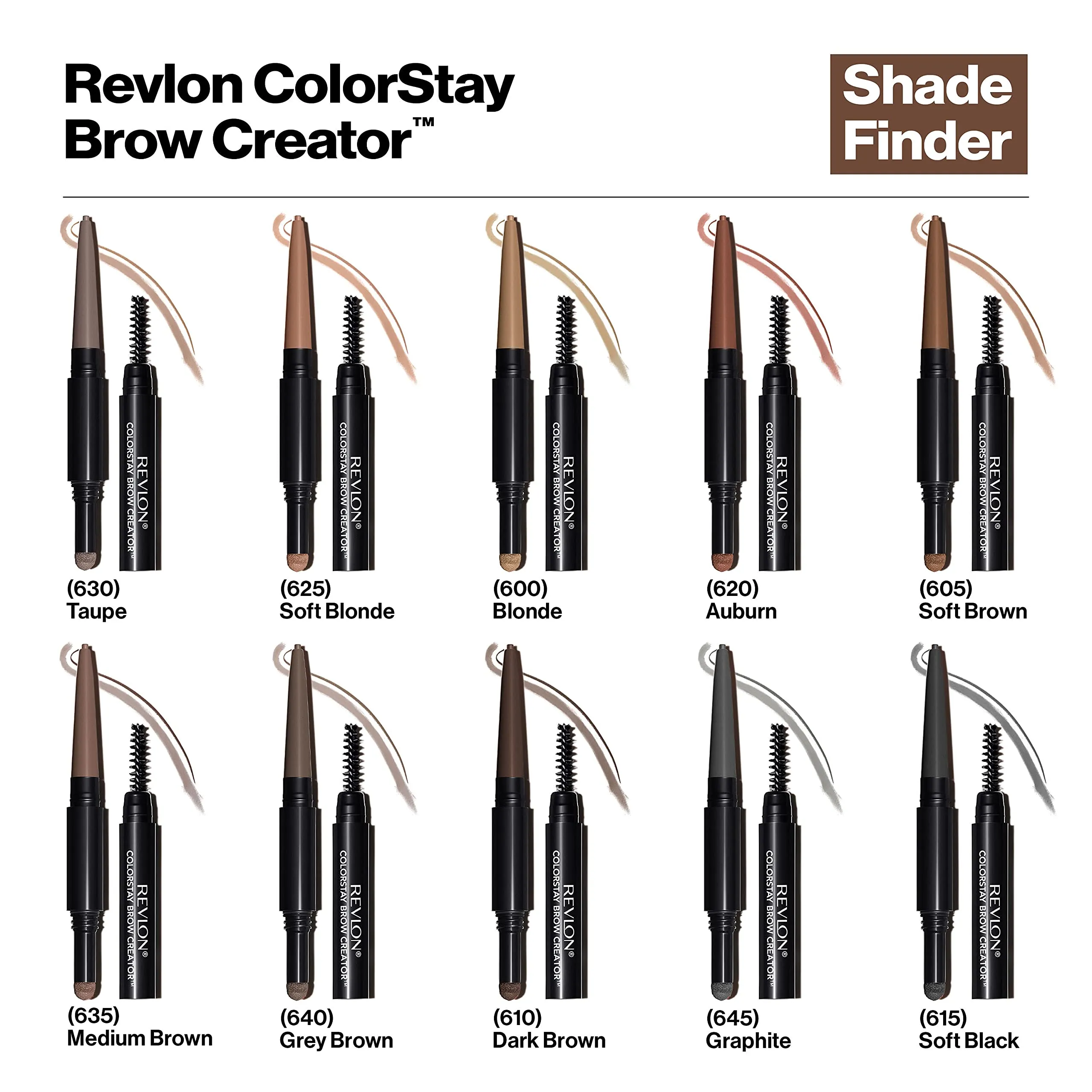 Revlon Eyebrow Pencil & Powder, ColorStay Brow Creator 2-in-1 Eye Makeup with Spoolie, Longwearing with Precision Tip, 610 Dark Brown, 0.23 Oz/ 6g