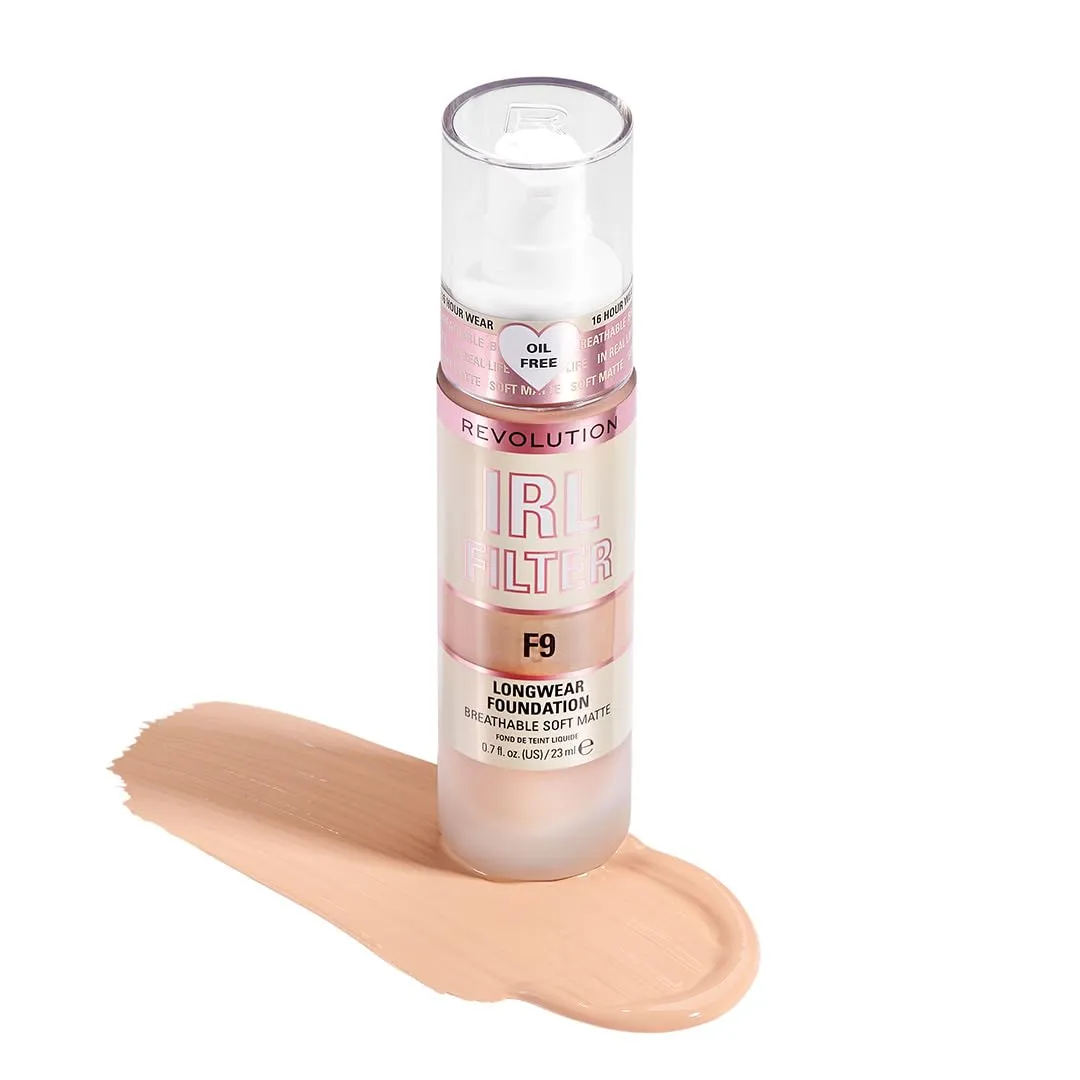 Revolution, IRL Filter Longwear Foundation, Soft & Breathable Formula, Medium to Full Coverage, Matte Finish, F9, 0.7 fl oz