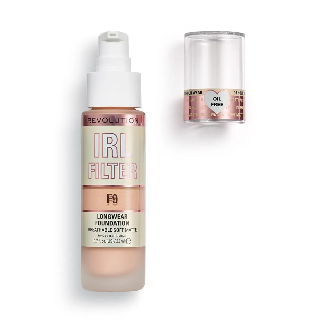 Revolution, IRL Filter Longwear Foundation, Soft & Breathable Formula, Medium to Full Coverage, Matte Finish, F9, 0.7 fl oz
