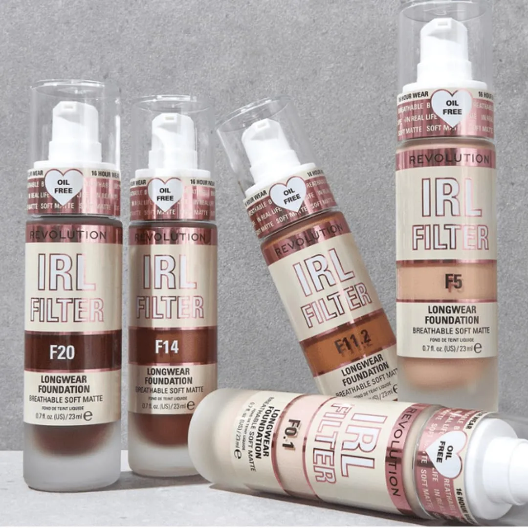Revolution, IRL Filter Longwear Foundation, Soft & Breathable Formula, Medium to Full Coverage, Matte Finish, F9, 0.7 fl oz