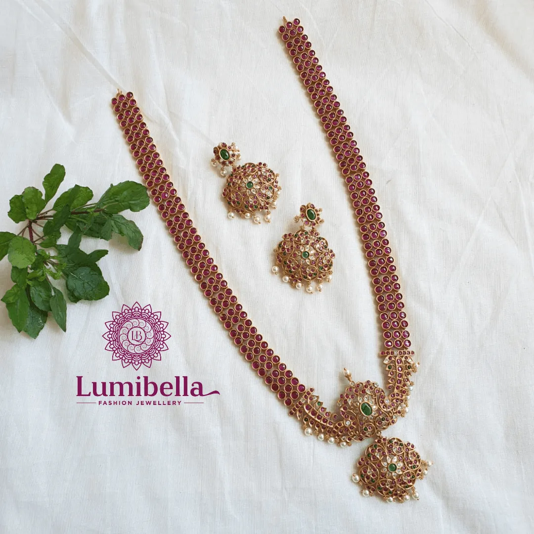 Ruby Three Layer Kemp Haram With Pearls