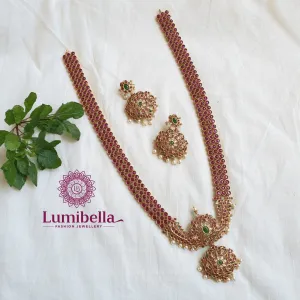 Ruby Three Layer Kemp Haram With Pearls