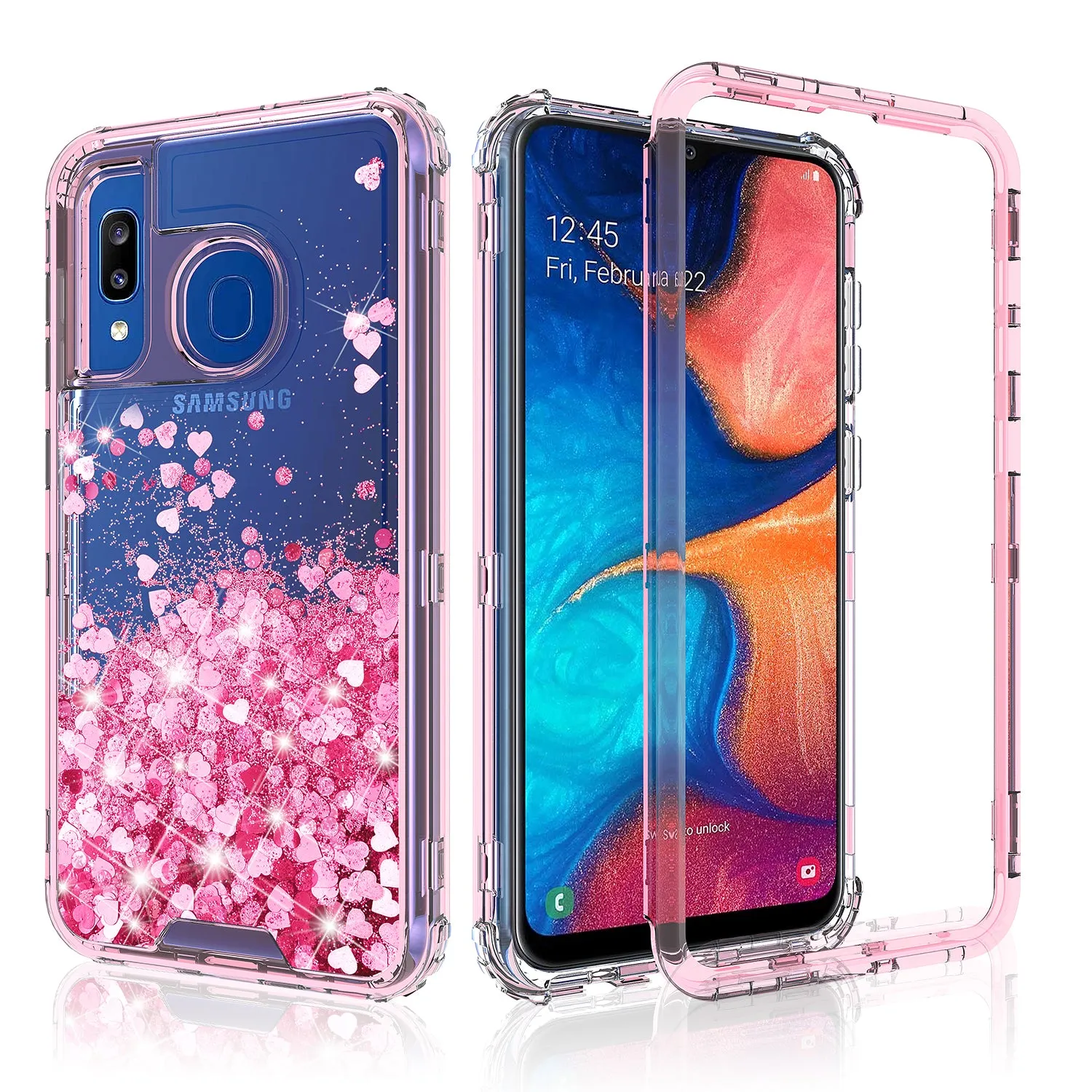 Samsung Galaxy A20 | A30 | A50 Case, Clear Glitter Sparkle Flowing Liquid Heavy Duty Shockproof Three Layer Hard Protective Bling Girls Women Cases for Samsung Galaxy A20/A30/A50 - Pink