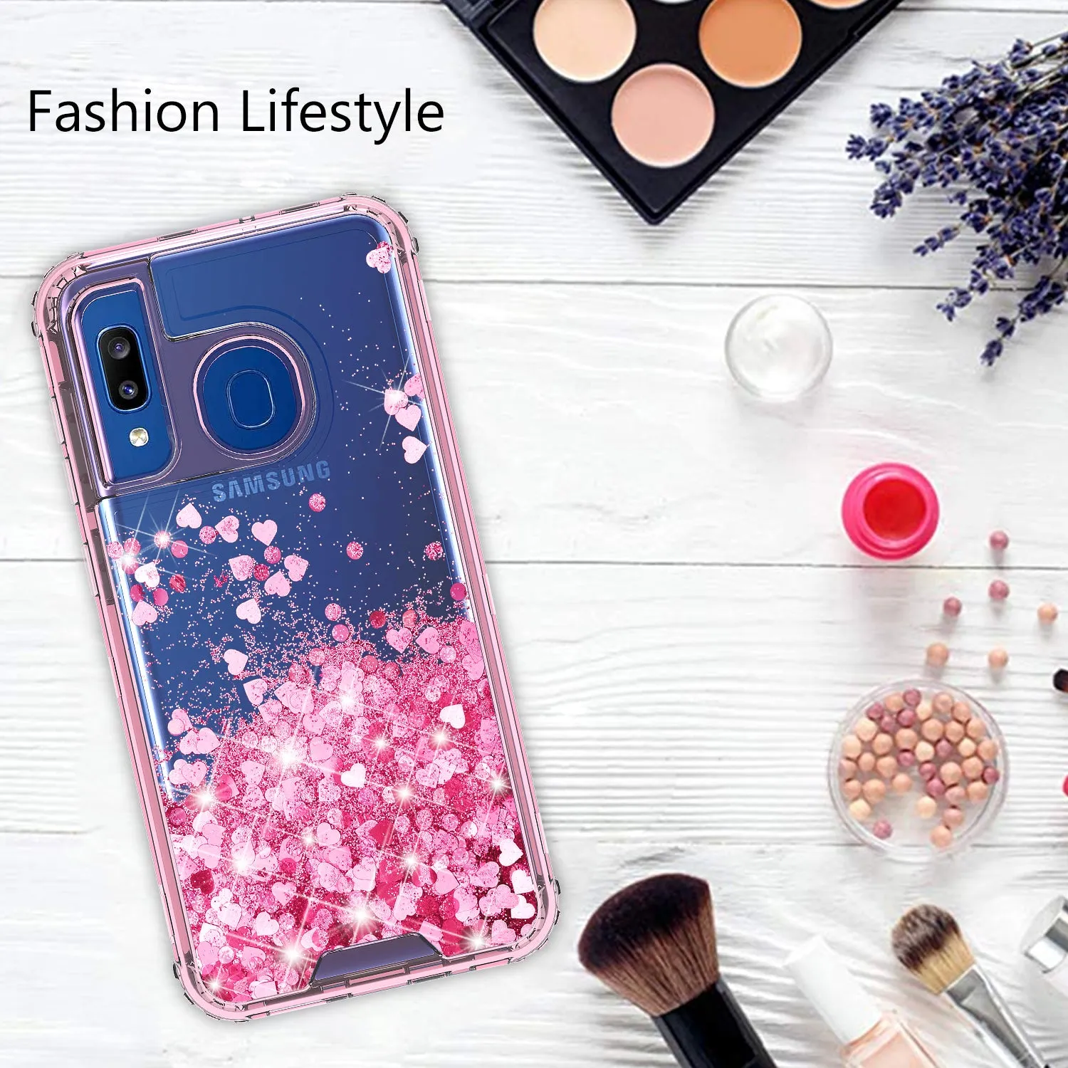 Samsung Galaxy A20 | A30 | A50 Case, Clear Glitter Sparkle Flowing Liquid Heavy Duty Shockproof Three Layer Hard Protective Bling Girls Women Cases for Samsung Galaxy A20/A30/A50 - Pink
