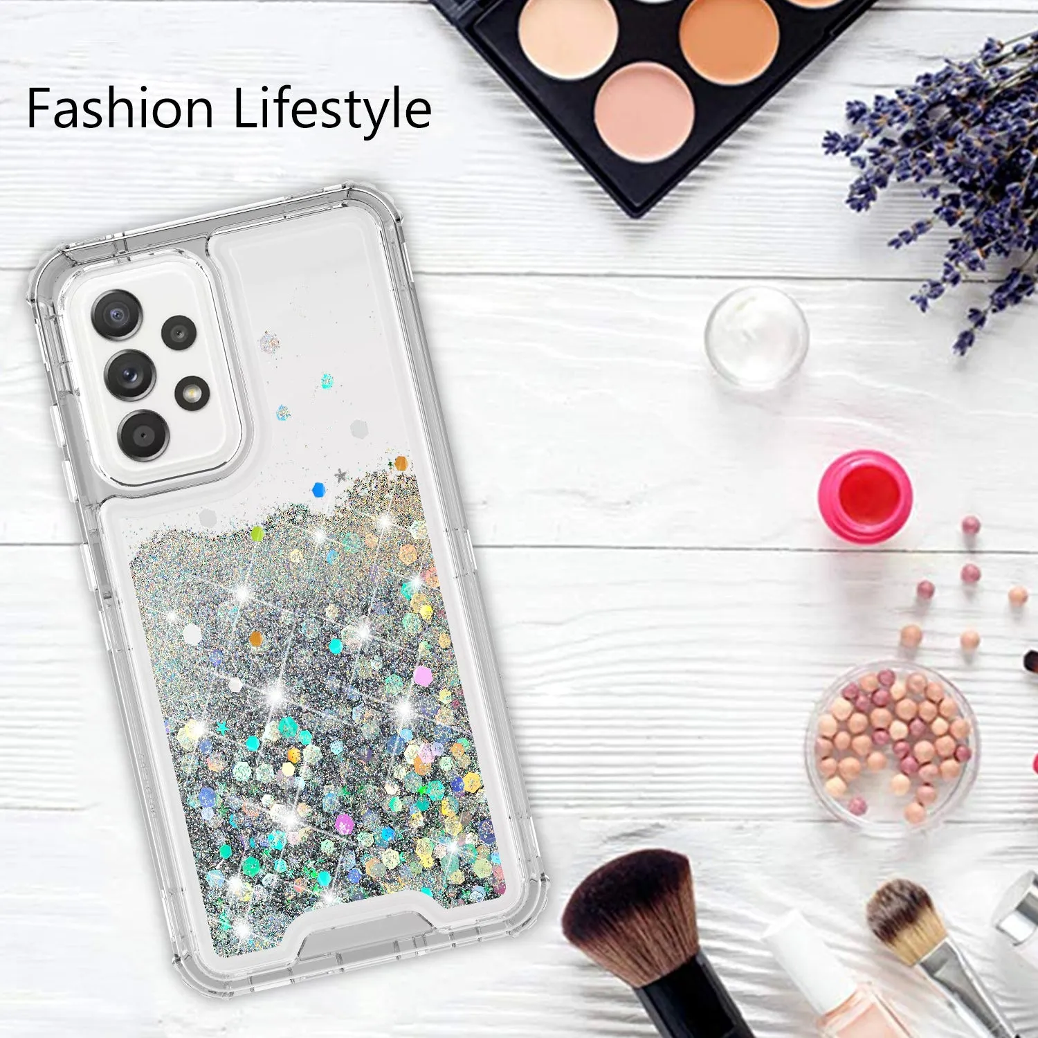 Samsung Galaxy A52 5G Case,Hard Clear Glitter Sparkle Flowing Liquid Heavy Duty Shockproof Three Layer Protective Bling Girls Women Cases for Samsung Galaxy A52 5G - Clear