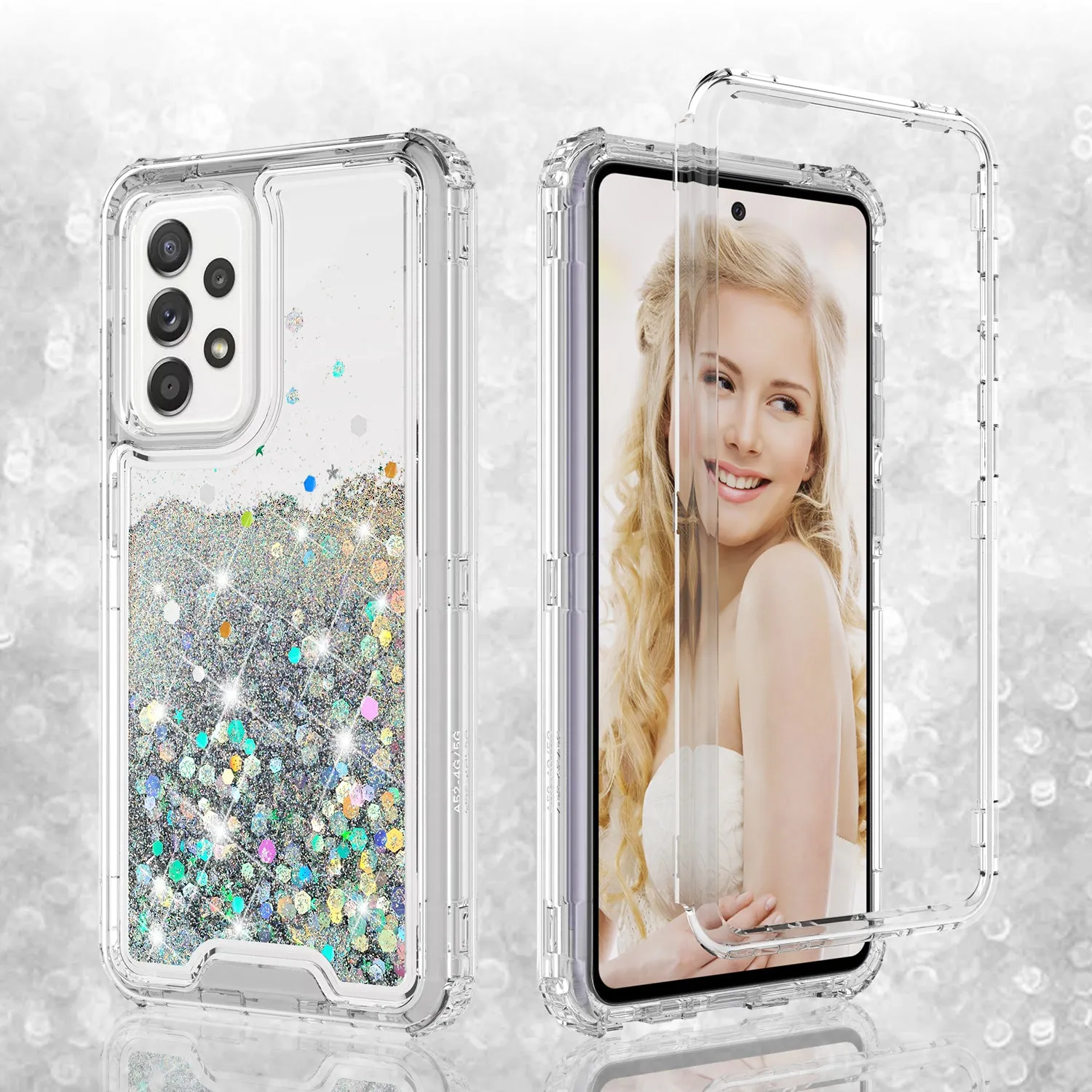 Samsung Galaxy A52 5G Case,Hard Clear Glitter Sparkle Flowing Liquid Heavy Duty Shockproof Three Layer Protective Bling Girls Women Cases for Samsung Galaxy A52 5G - Clear